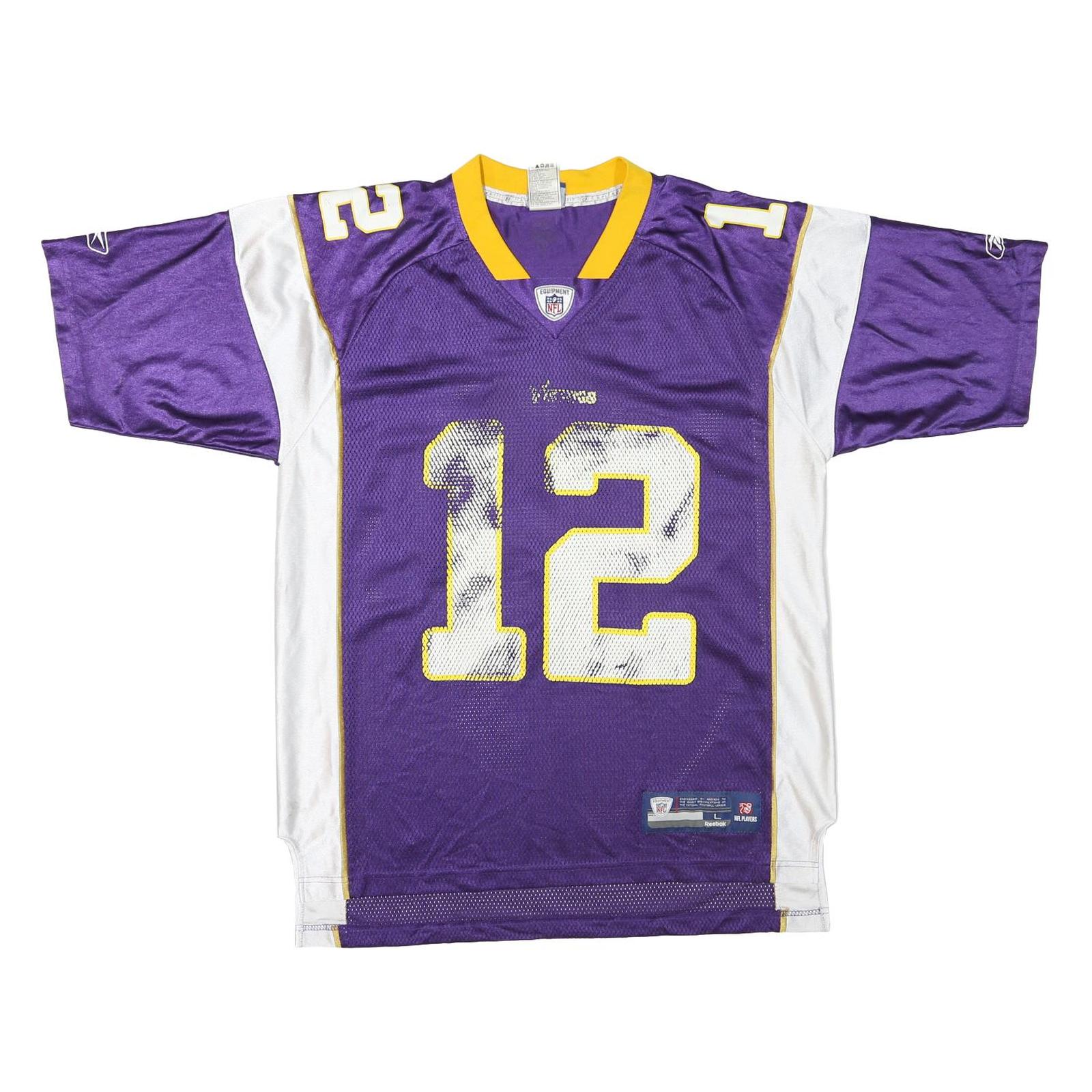 REEBOK Mens Purple & White Harvin Graphic T-Shirt L Short Sleeve V-Neck NFL Refurbished - N/A refurbished available on Cerqular