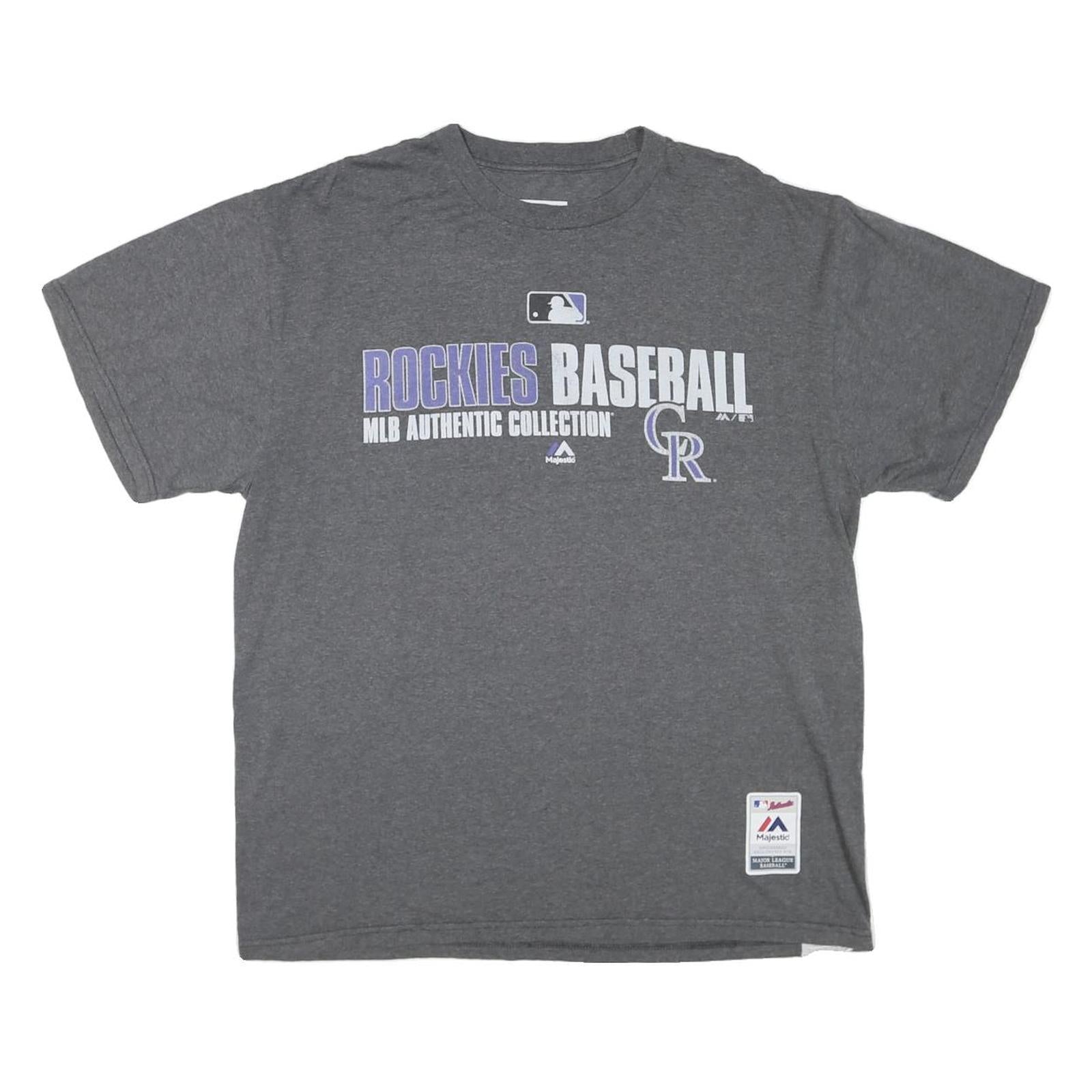 MAJESTIC Mens Grey Rockies Baseball Graphic T-Shirt L Crew Neck Short Sleeve Refurbished - N/A refurbished available on Cerqular