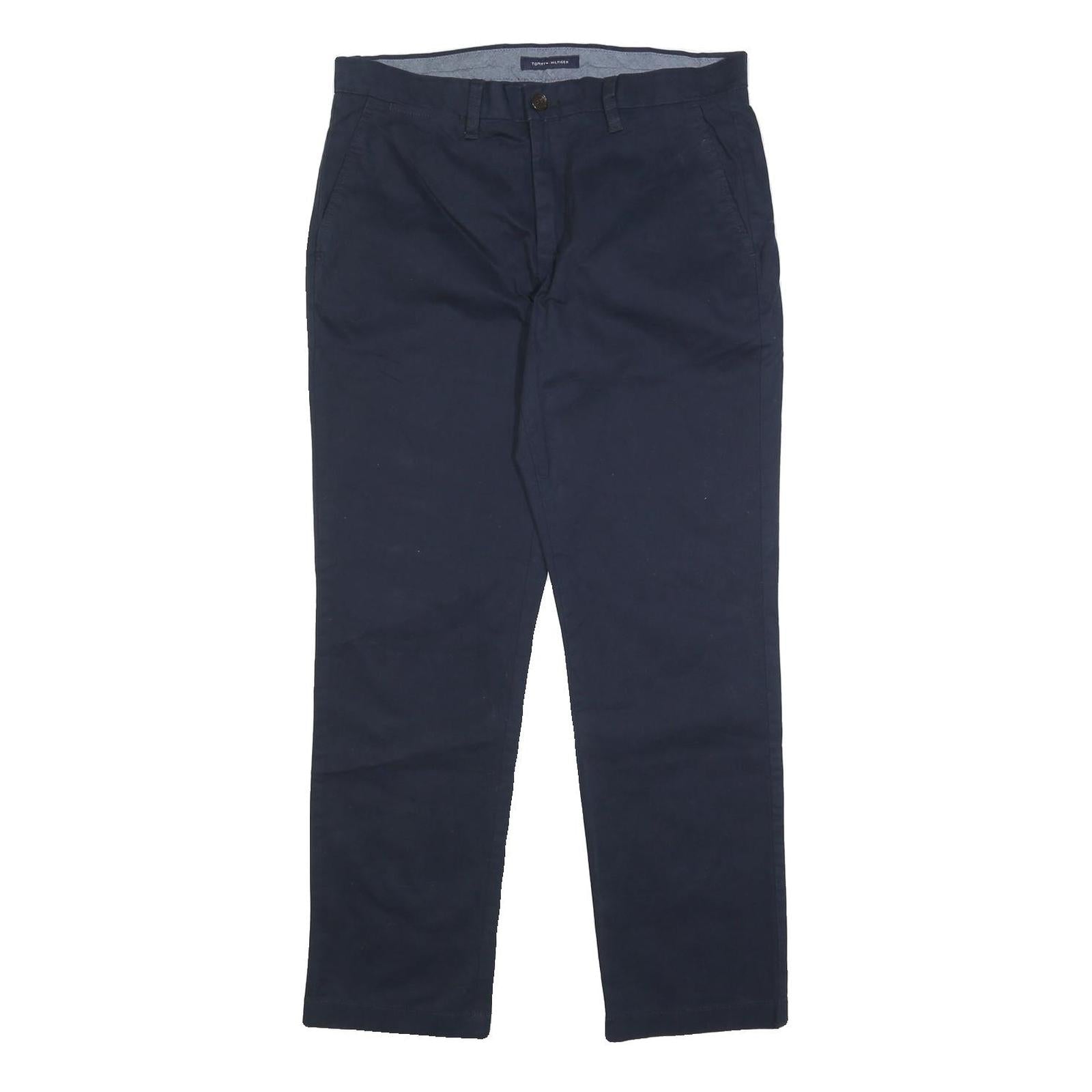 TOMMY HILFIGER Mens Cotton Blend Navy Slim Trousers W32 L30 Stylish Zip Closure Refurbished - N/A refurbished available on Cerqular
