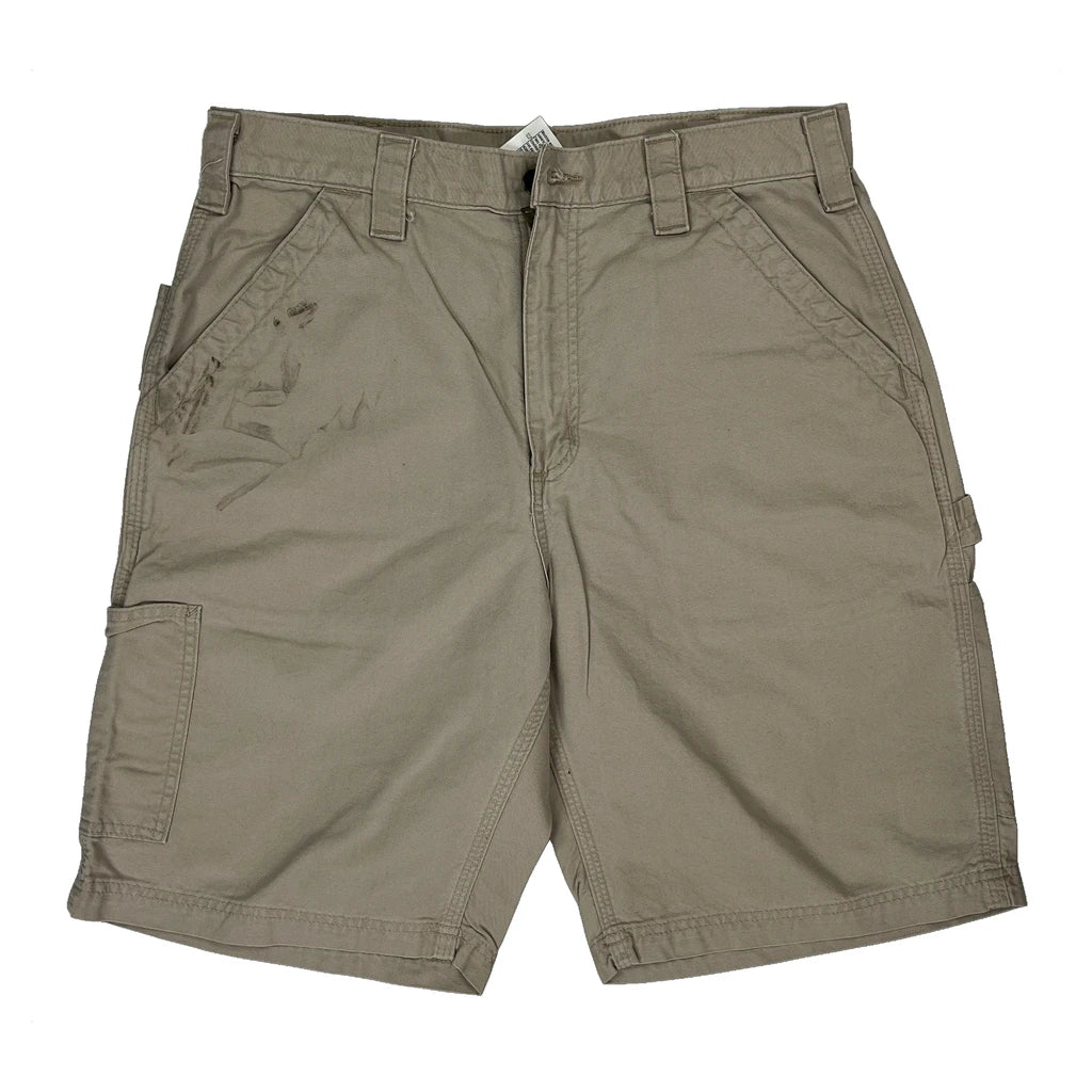 Carhartt Carpenter Shorts - 33W 11L Beige Cotton Refurbished - Thrifted (note: this is a term often used to describe second- refurbished available on Cerqular
