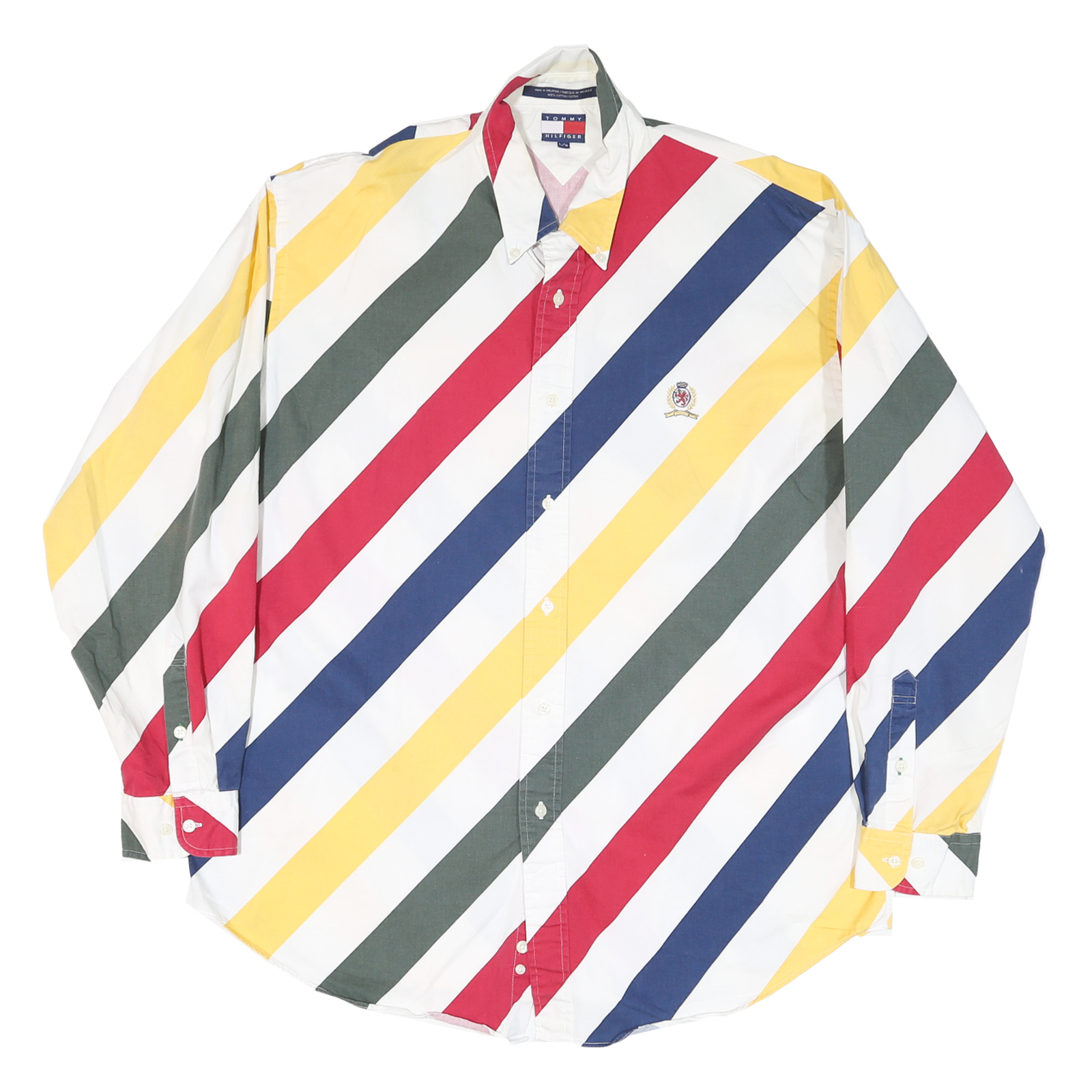 TOMMY HILFIGER Mens White Green Red Yellow Striped Shirt XL Button-Down Collar Refurbished - N/A refurbished available on Cerqular
