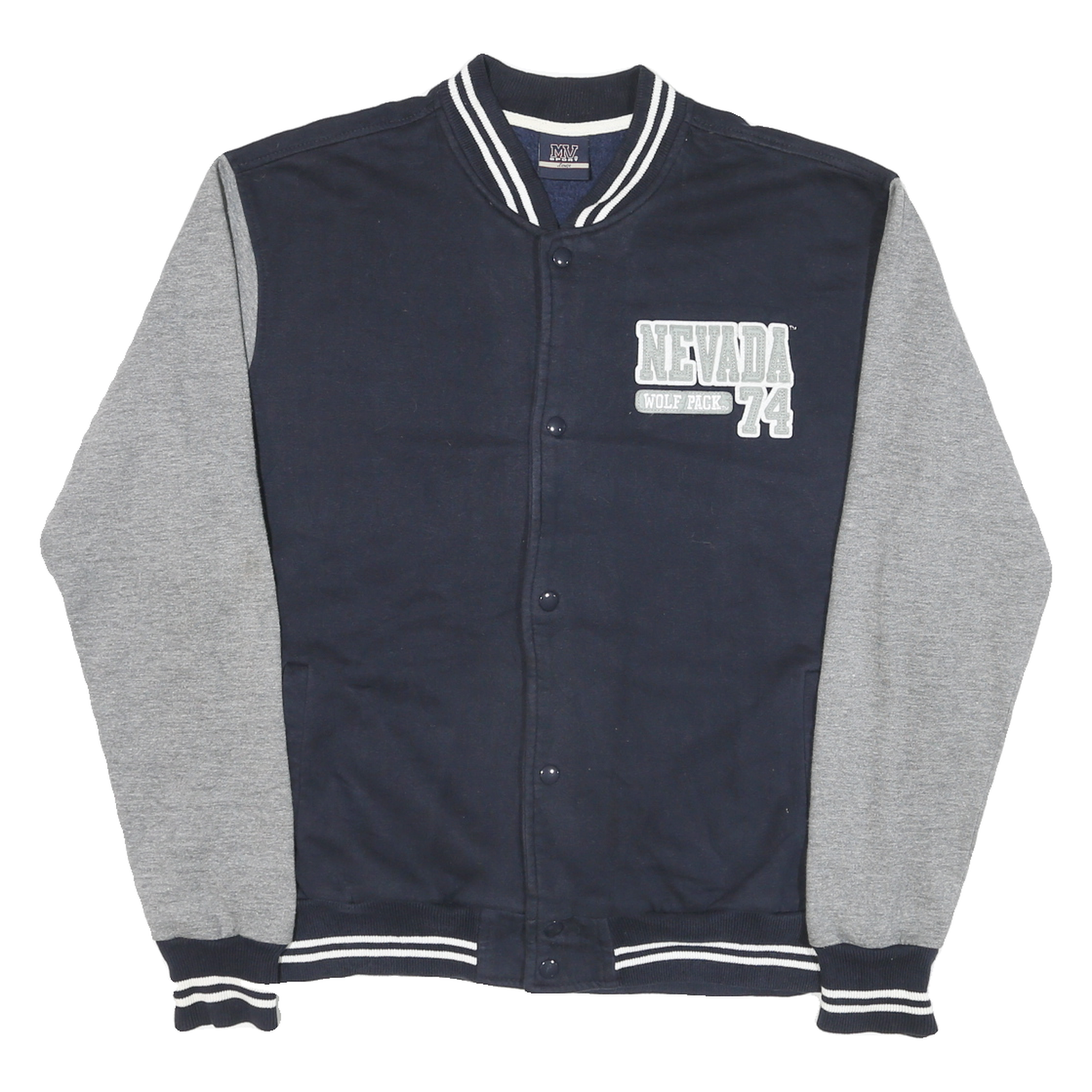 MV SPORT Mens Navy & Grey Nevada 74 Varsity Jacket L Cotton Blend Button Closure Refurbished - N/A refurbished available on Cerqular