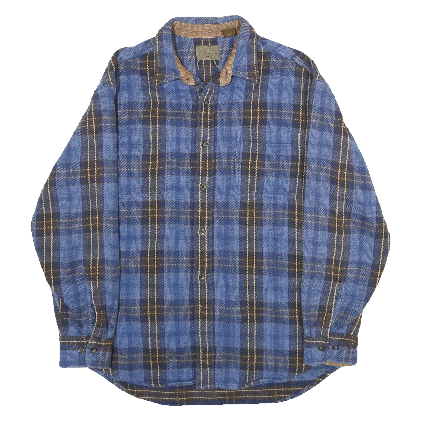 ST JOHNS BAY Mens Blue & Brown Plaid Shirt L Button Long Sleeve Casual Cotton Refurbished - N/A refurbished available on Cerqular