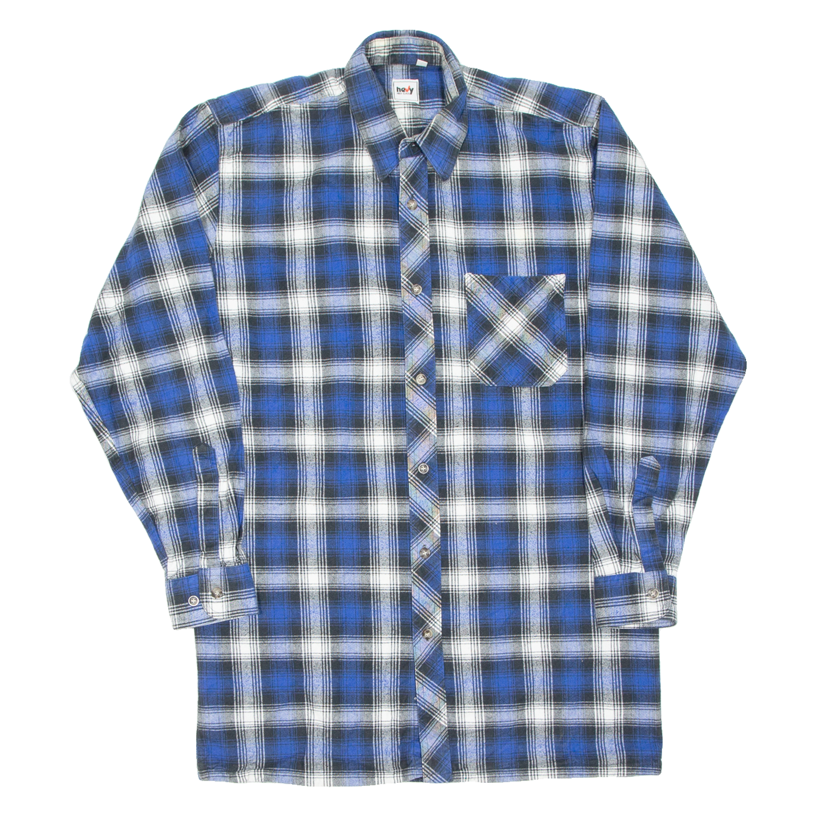 HEAVY FIRST CLASS Mens Flannel Shirt Blue Check Long Sleeve M Refurbished - N/A refurbished available on Cerqular