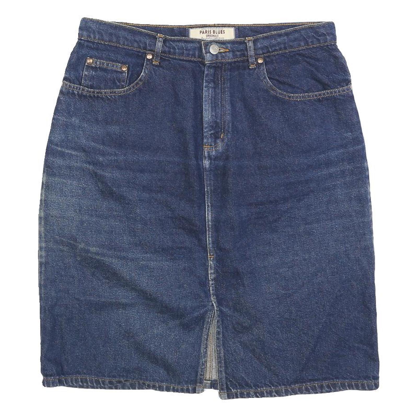 PARIS BLUES Womens Blue Denim Midi Cotton Blend Skirt M Classic Vintage Style Refurbished - N/A refurbished available on Cerqular