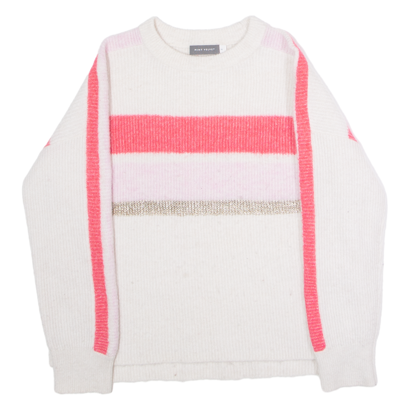 MINT VELVET Womens Patterned Jumper White Crew Neck Tight Knit Wool M Refurbished - N/A refurbished available on Cerqular