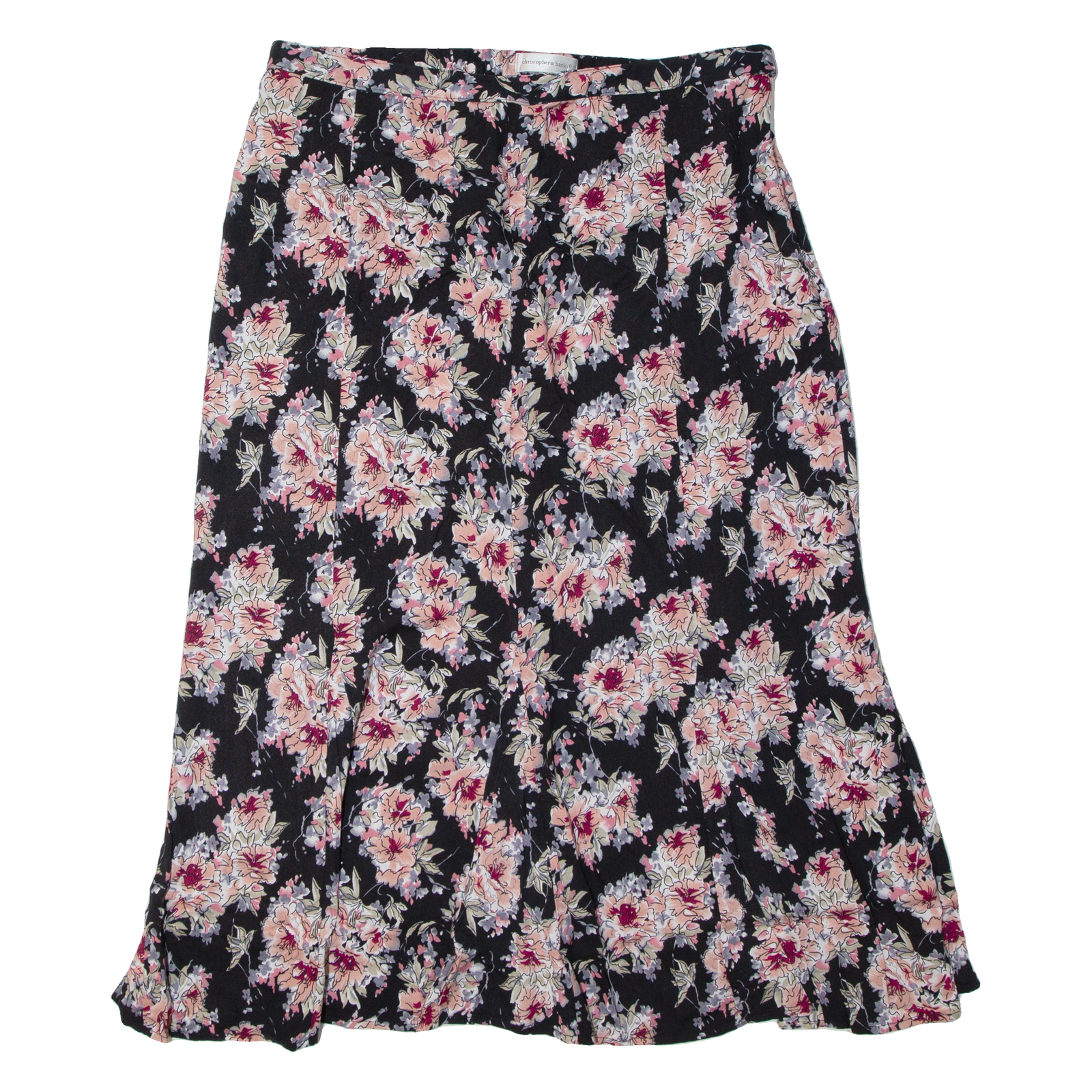 CHRISTOPHER & BANKS Womens Flare Skirt Beige Midi Floral M Refurbished - N/A refurbished available on Cerqular