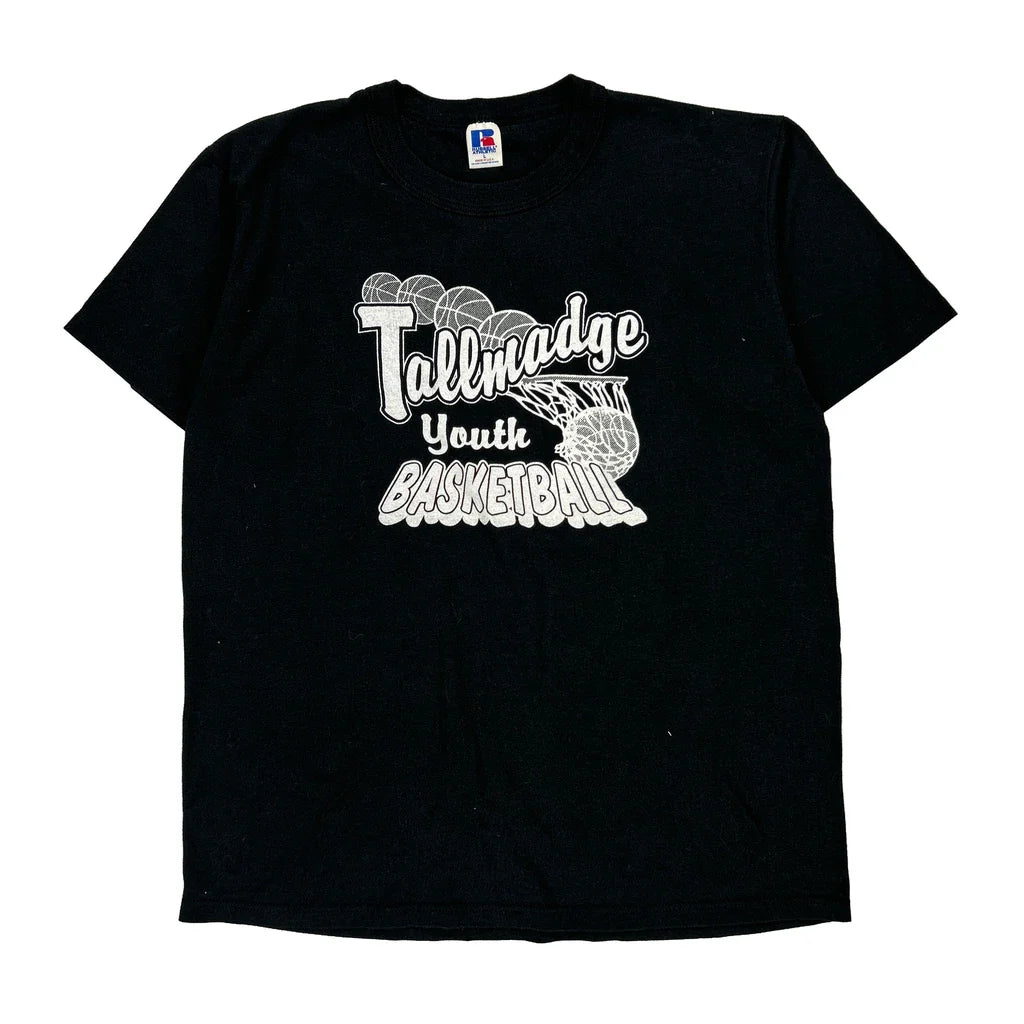 Tallmadge Youth Basketball Russell Athletic Single Stitch T-Shirt - Large Black Cotton Blend Refurbished - Thrifted (note: this is a term often used to describe second- refurbished available on Cerqular