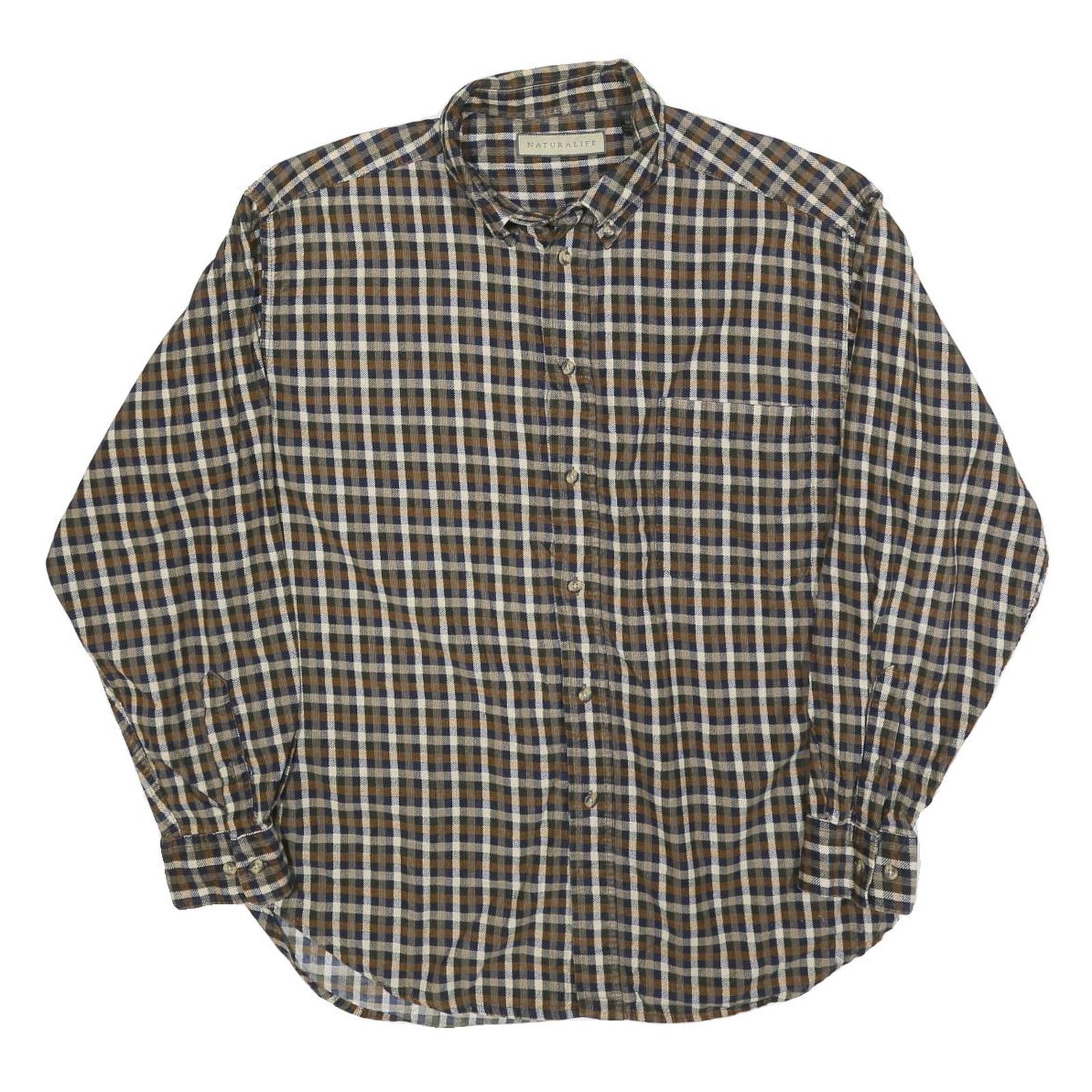 NATURALIFE Mens Brown Blue Check Shirt L Cotton Blend Casual Long Sleeve Refurbished - N/A refurbished available on Cerqular