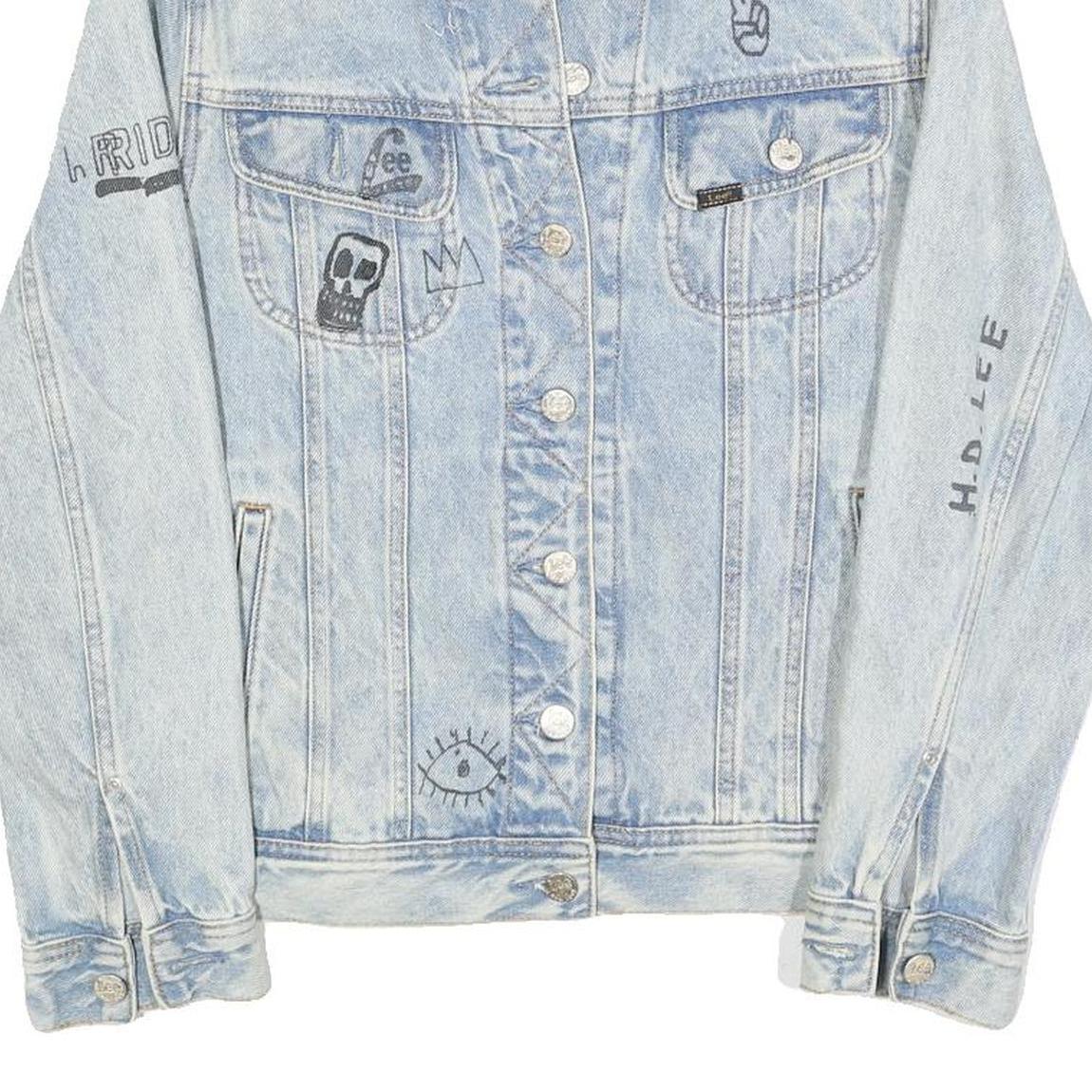 LEE Womens Blue Denim Button Cotton Jacket XS Artistic Graphic Print Casual Refurbished - N/A refurbished available on Cerqular