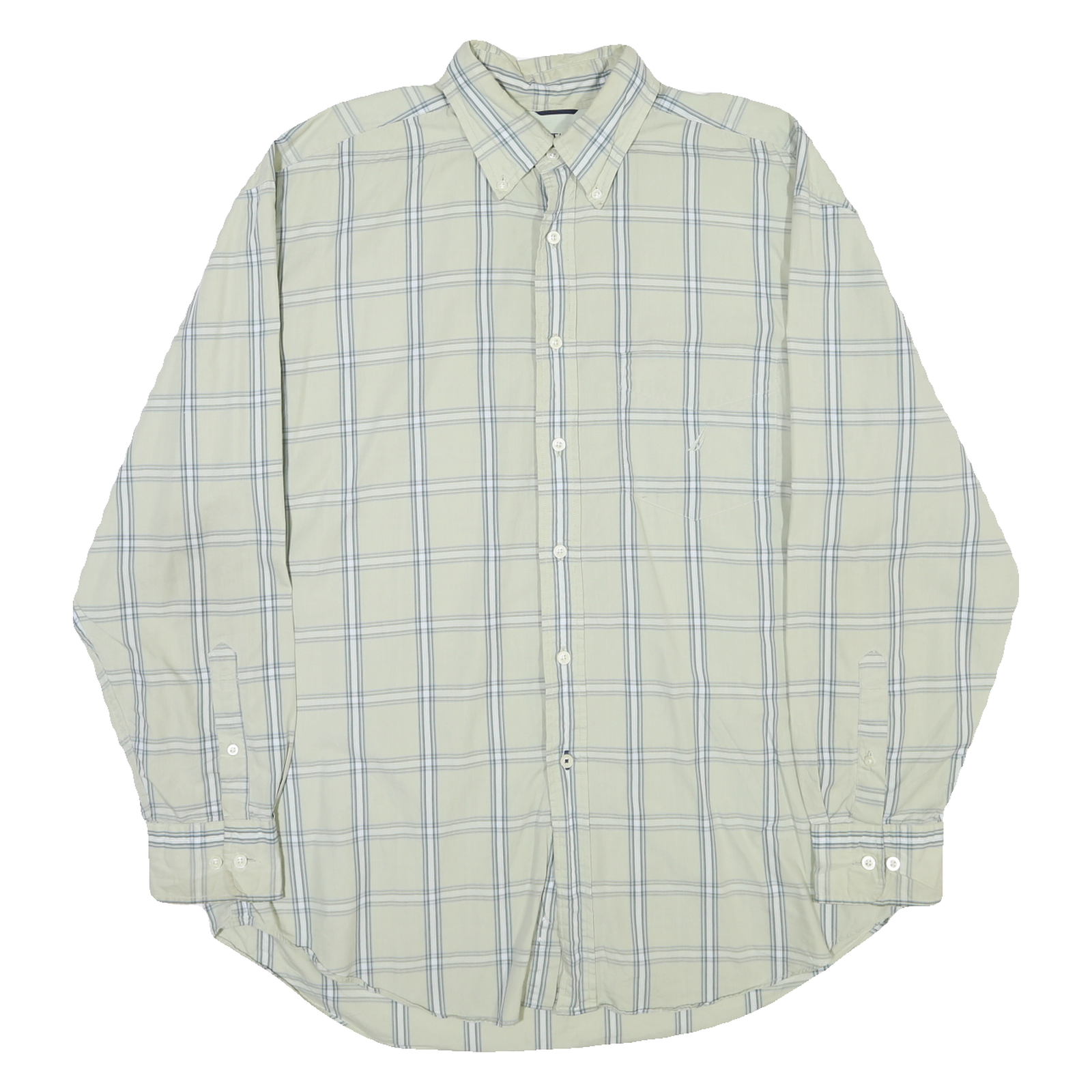 NAUTICA Mens Cream & Blue Checked Shirt XL Cotton Blend Button-Down Collar Long Refurbished - N/A refurbished available on Cerqular