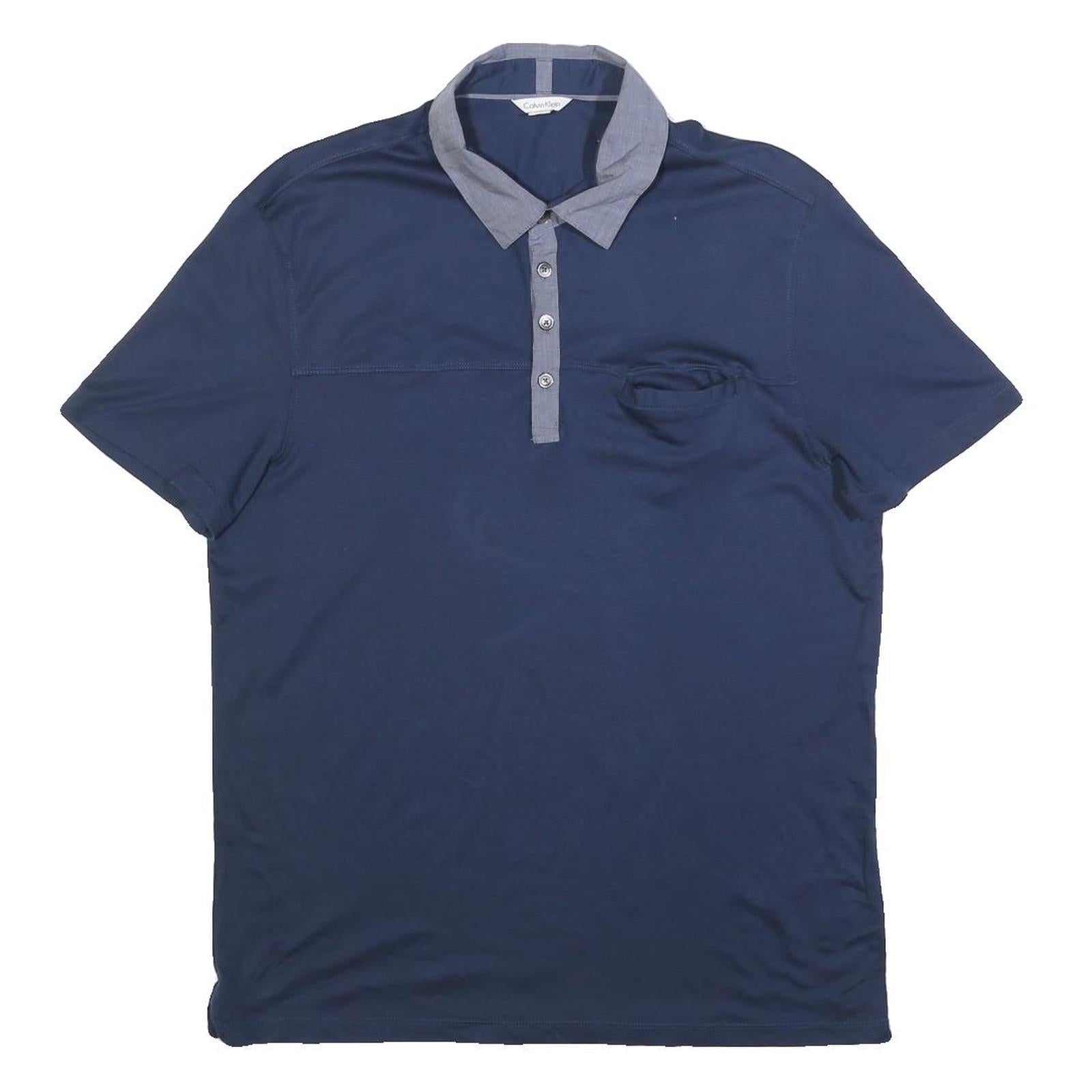 CALVIN KLEIN Mens Blue Shirt Collar Short Sleeve Plain M Cotton Blend Polo Refurbished - N/A refurbished available on Cerqular