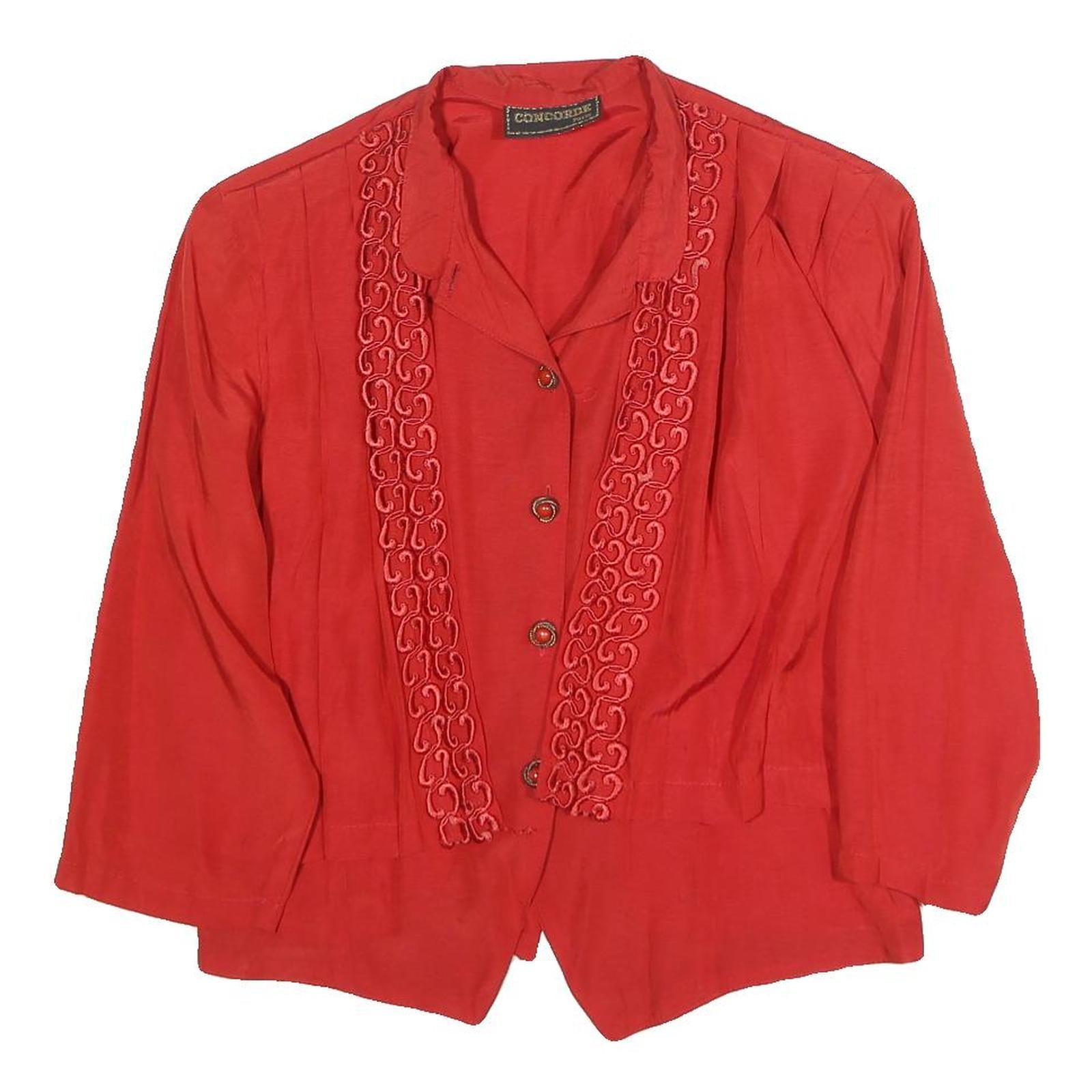 CONCORDE Womens Red Embroidered Long Sleeve Collared Shirt L Vintage Retro Refurbished - N/A refurbished available on Cerqular