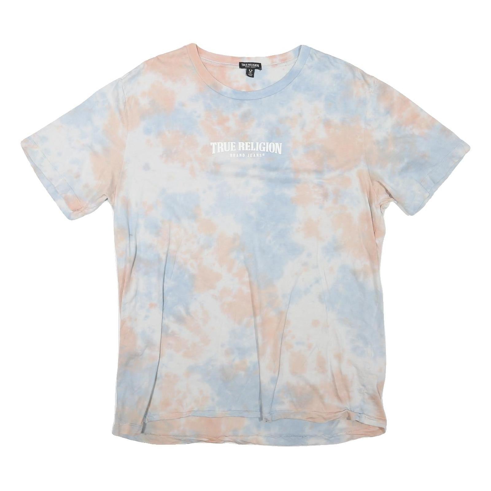 TRUE RELIGION Womens Cream & Blue Tie Dye T-Shirt L Short Sleeve Crew Neck Refurbished - N/A refurbished available on Cerqular
