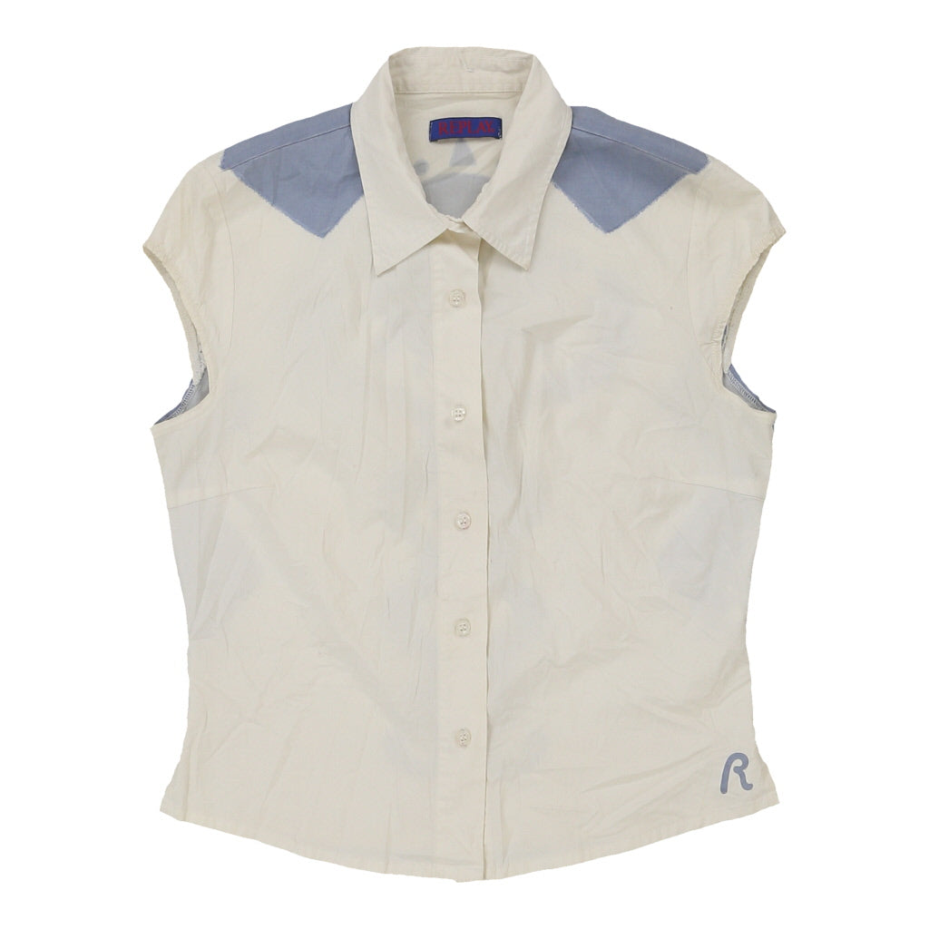 Buy Replay Graphic Short Sleeve Shirt - Medium White Cotton Refurbished - $22.77 Replay Graphic Short Sleeve Shirt - Medium White Cotton Refurbished - Thrifted (note: this is a term often used to describe second- refurbished available on Cerqular