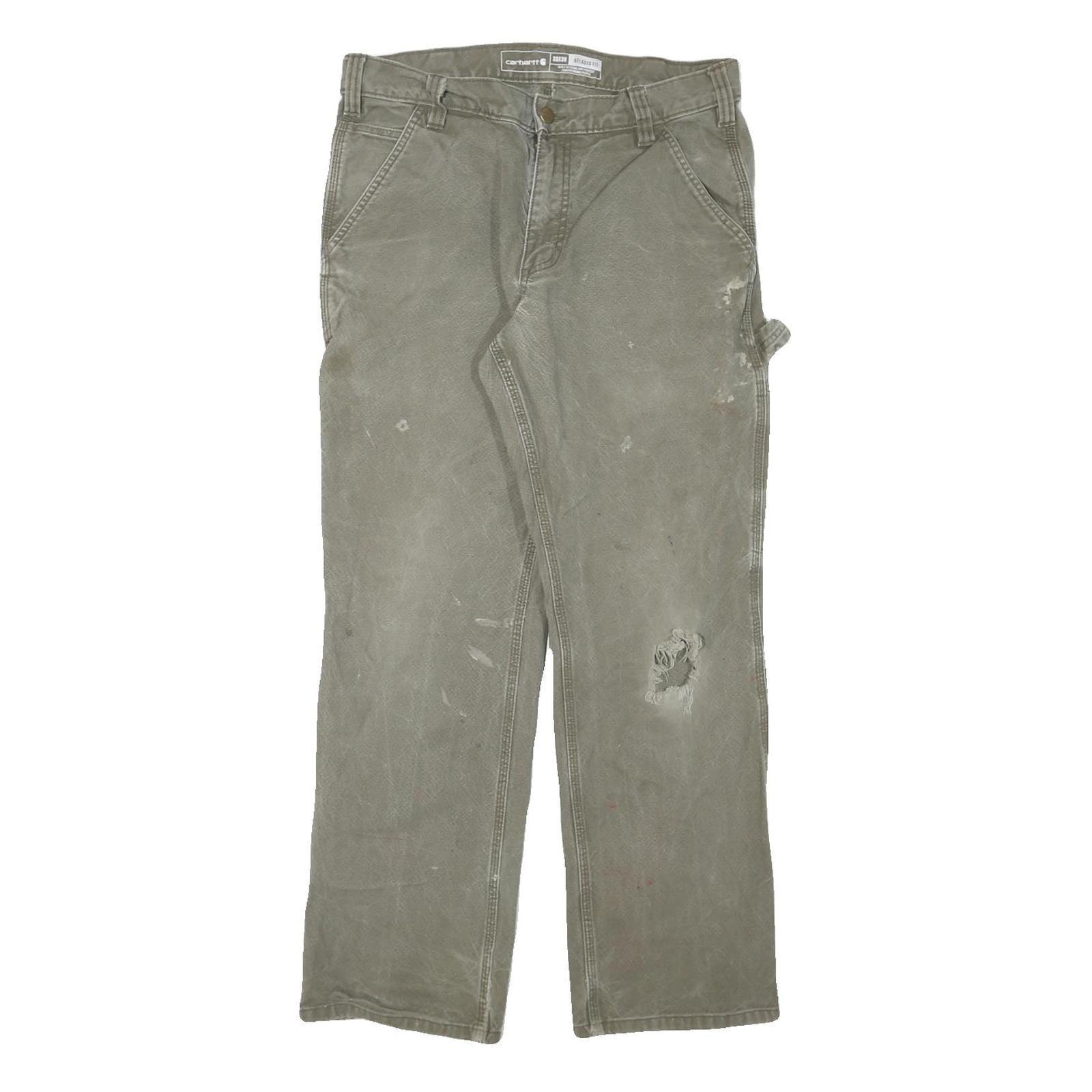 CARHARTT Mens Relaxed Green Cotton Blend Zip Trousers W33 L30 Workwear Painter Refurbished - N/A refurbished available on Cerqular