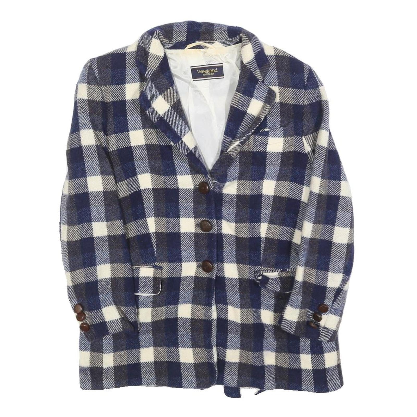 BALSER Womens Blue & White Checked Wool Button Jacket S Woven Classic Refurbished - N/A refurbished available on Cerqular