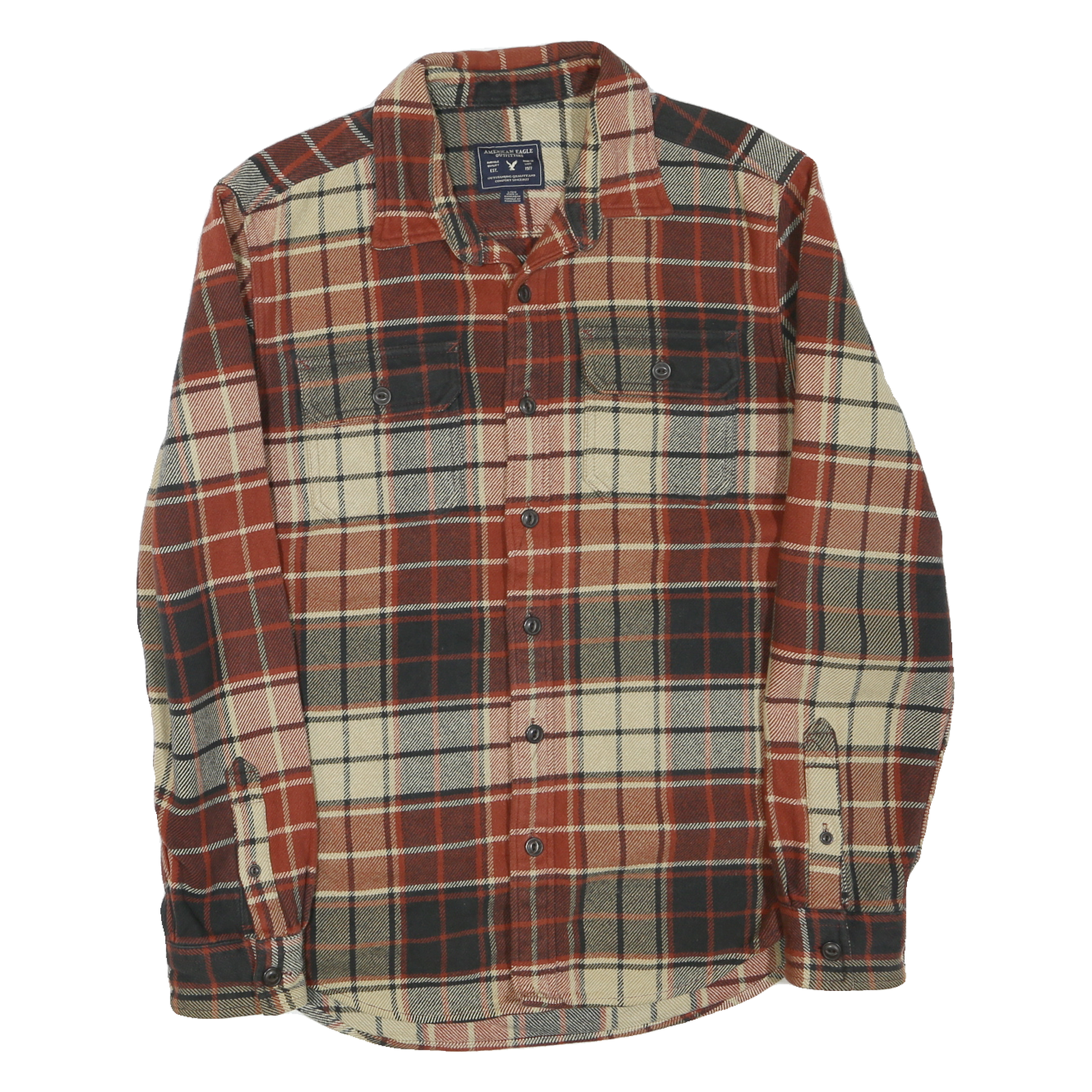 AMERICAN EAGLE Mens Beige & Maroon Plaid Shirt L Casual Cotton Blend Long Sleeve Refurbished - N/A refurbished available on Cerqular