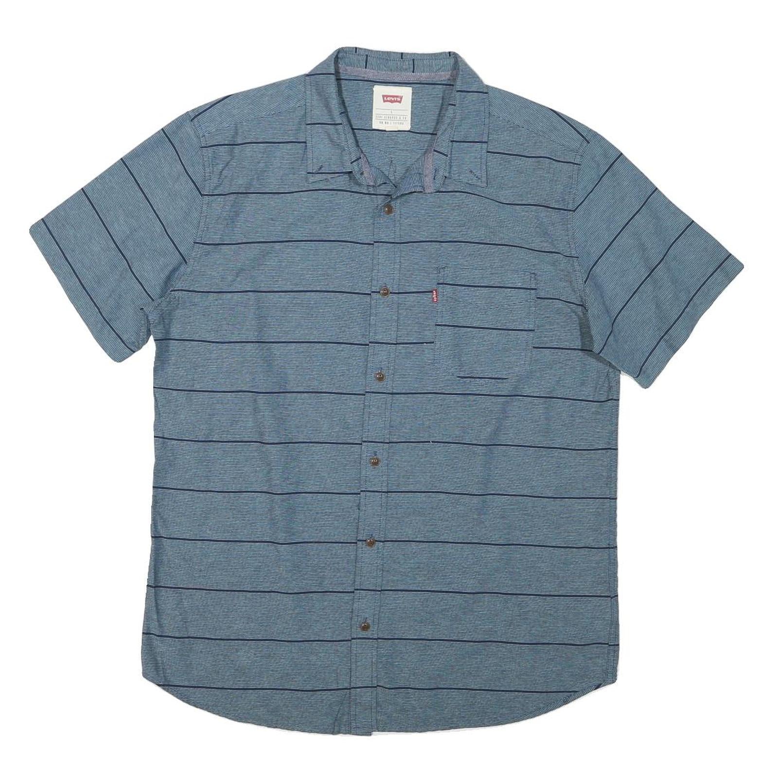 LEVI'S Mens Blue & Navy Striped Casual Shirt L Button Short Sleeve Cotton Blend Refurbished - N/A refurbished available on Cerqular