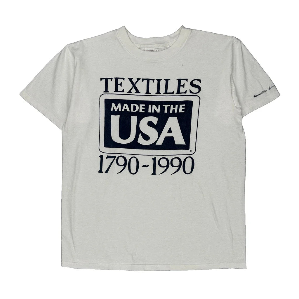 Textiles Made In The USA 1790-1990 Delta T-Shirt - Large White Cotton Refurbished - Thrifted (note: this is a term often used to describe second- refurbished available on Cerqular