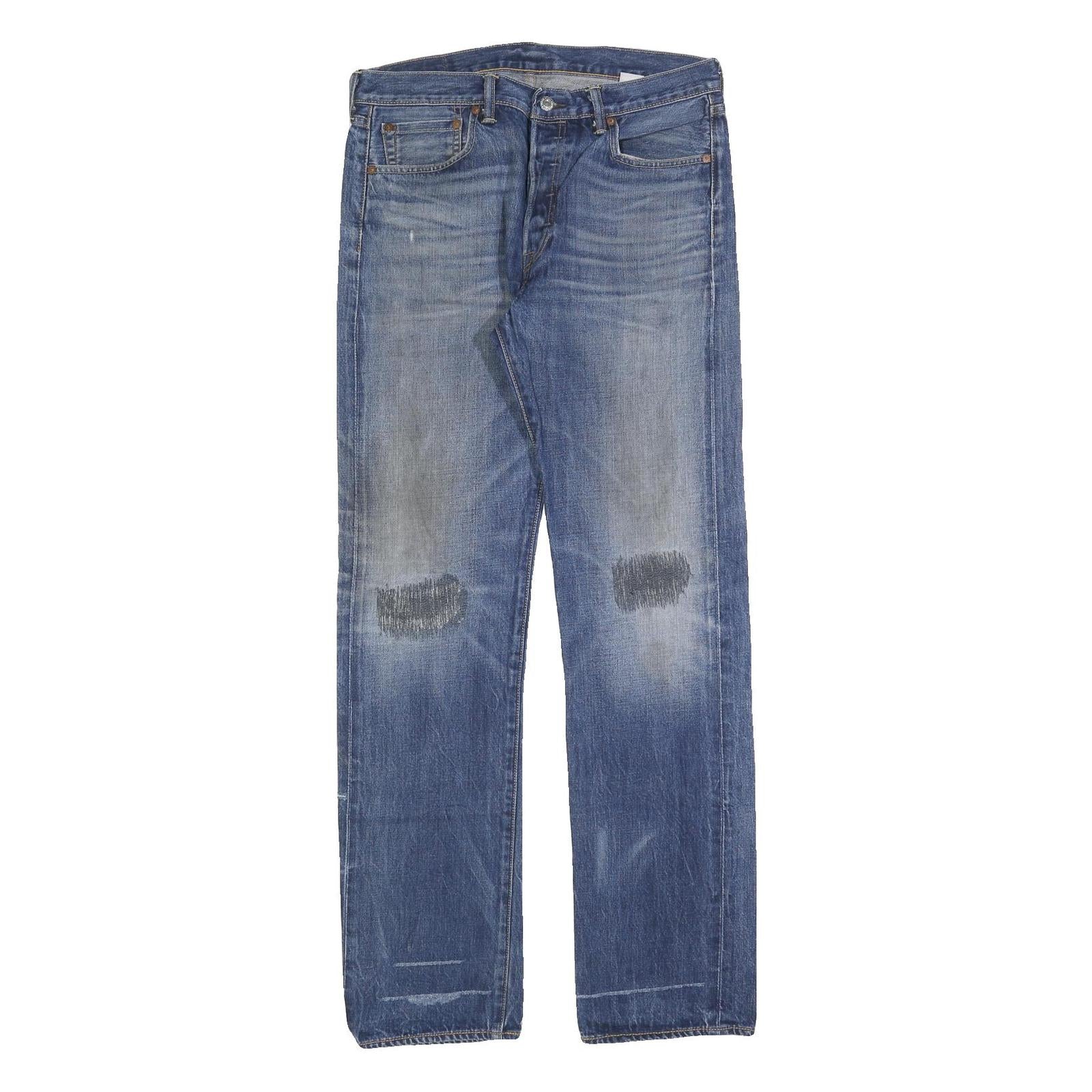 LEVI'S 501 Mens Jeans Blue Regular Straight Denim Medium W33 L34 Classic Button Refurbished - N/A refurbished available on Cerqular