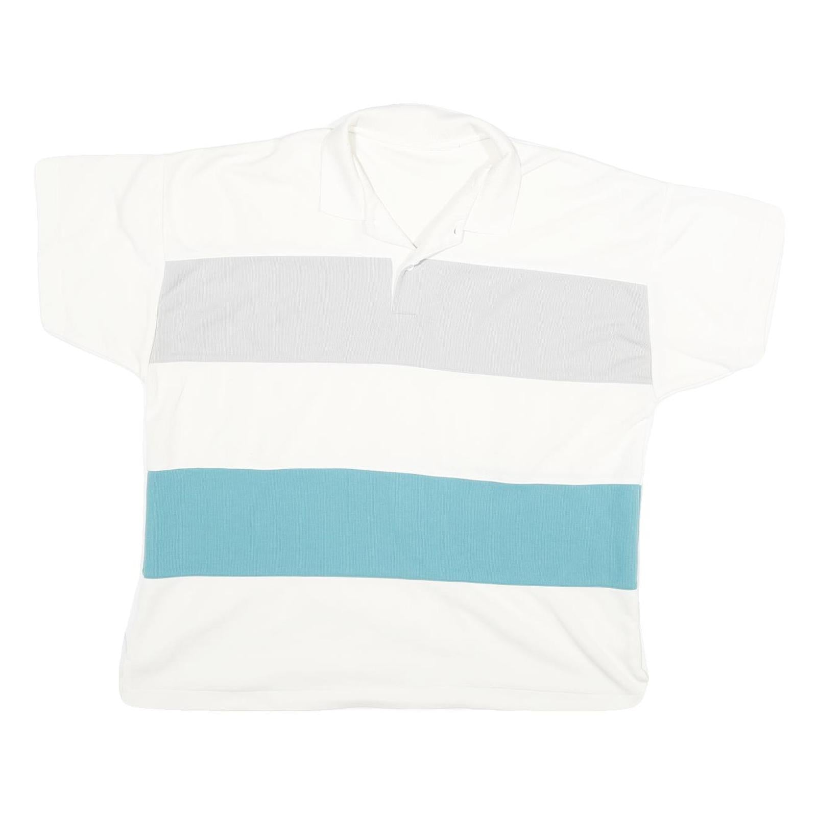 Mens White Grey & Blue Block Short Sleeve Polo Shirt L Cotton Blend Casual Refurbished - N/A refurbished available on Cerqular