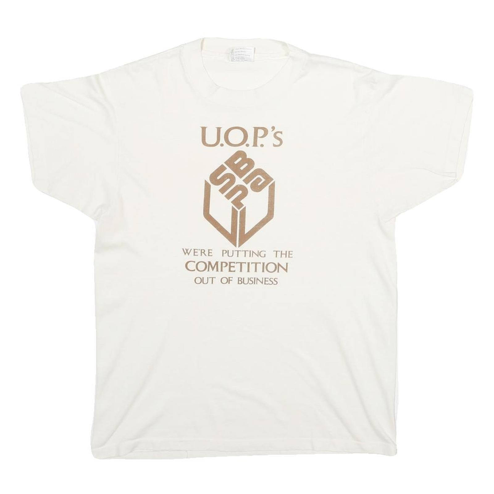 HANES Mens White U.O.P.s Graphic T-Shirt L Short Sleeve Crew Neck Cotton Blend Refurbished - N/A refurbished available on Cerqular