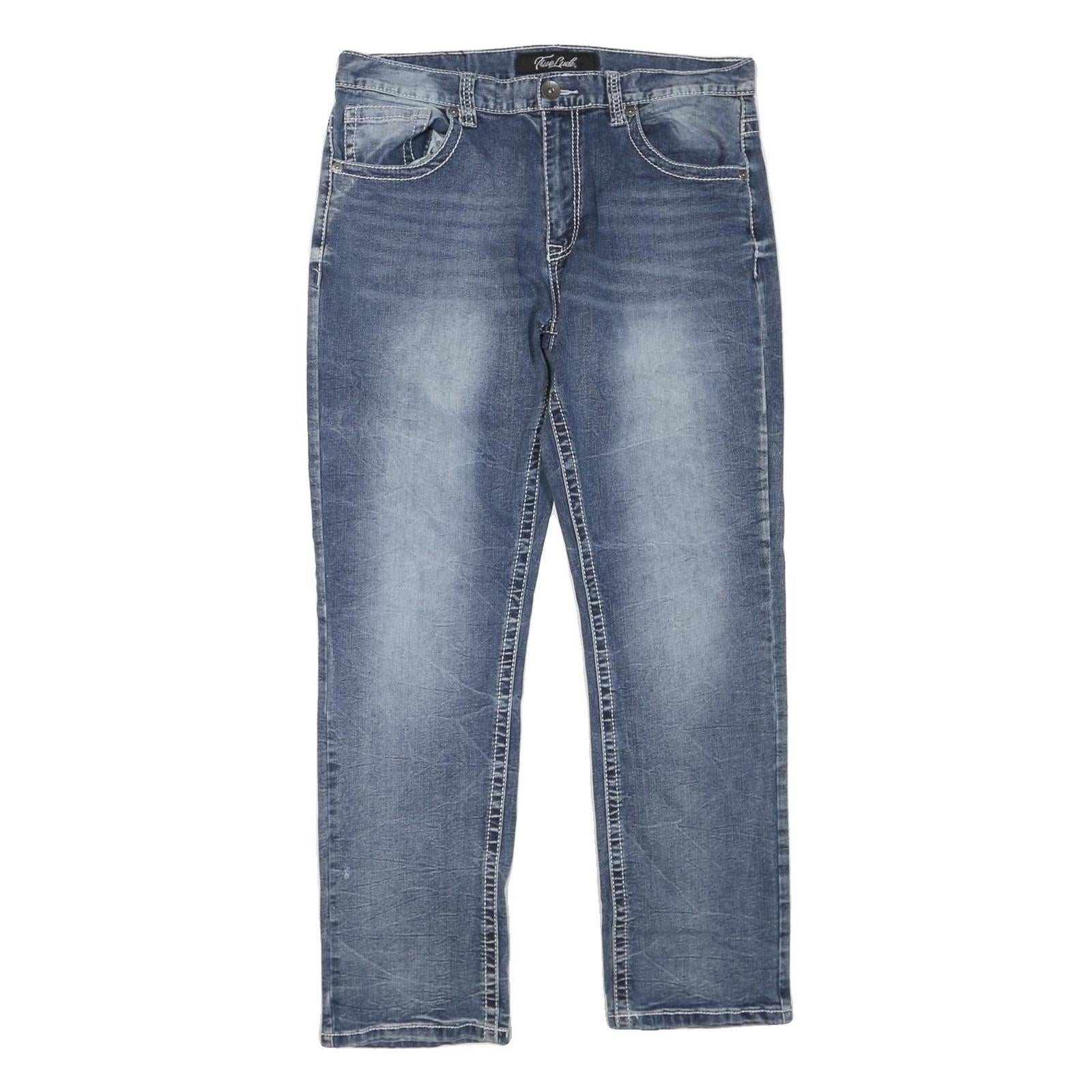 TRUE LUCK Womens Blue Regular Straight Denim Medium W36 L32 Zip Jeans Refurbished - N/A refurbished available on Cerqular
