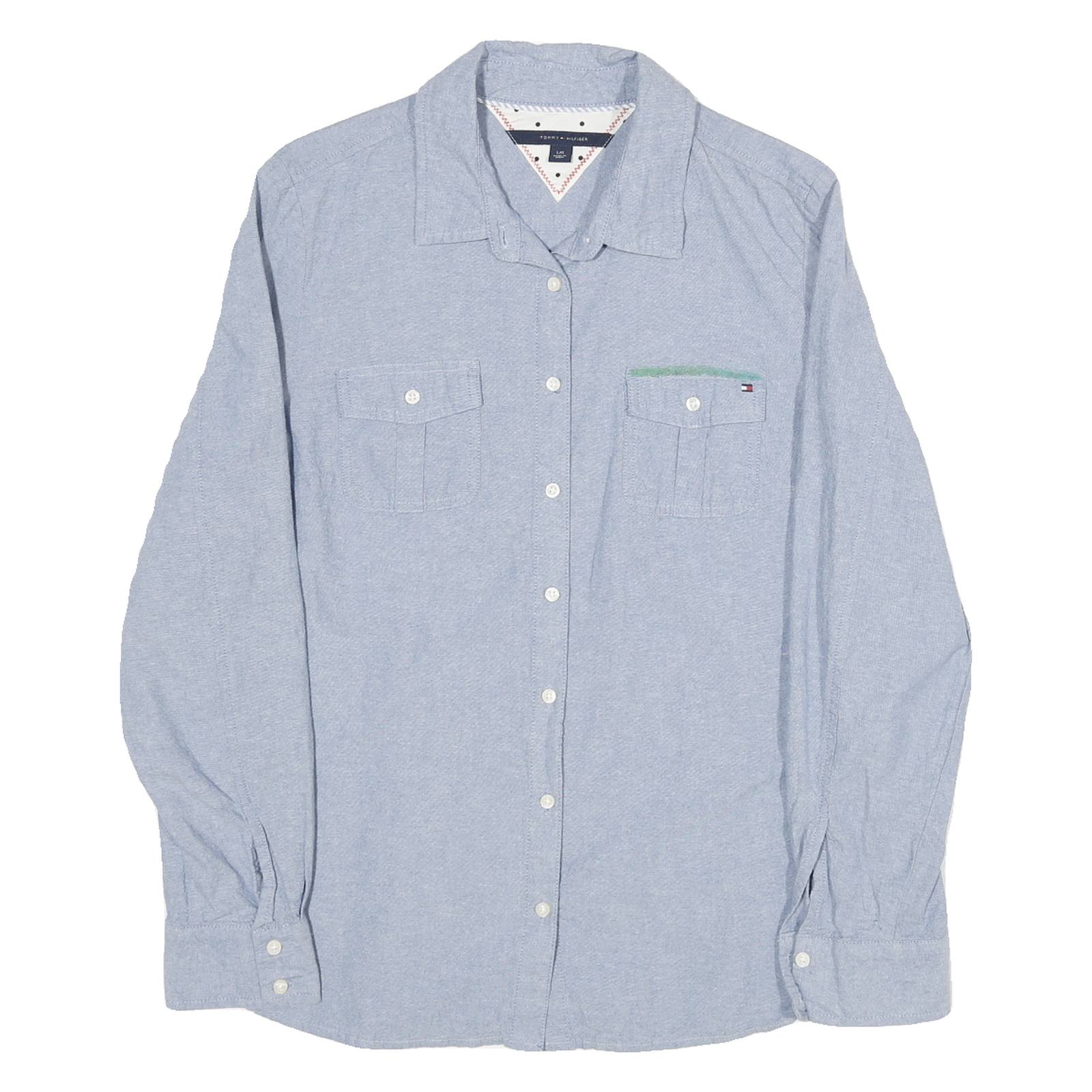TOMMY HILFIGER Womens Blue Shirt L Cotton Blend Casual Button-Up Double Pocket Refurbished - N/A refurbished available on Cerqular