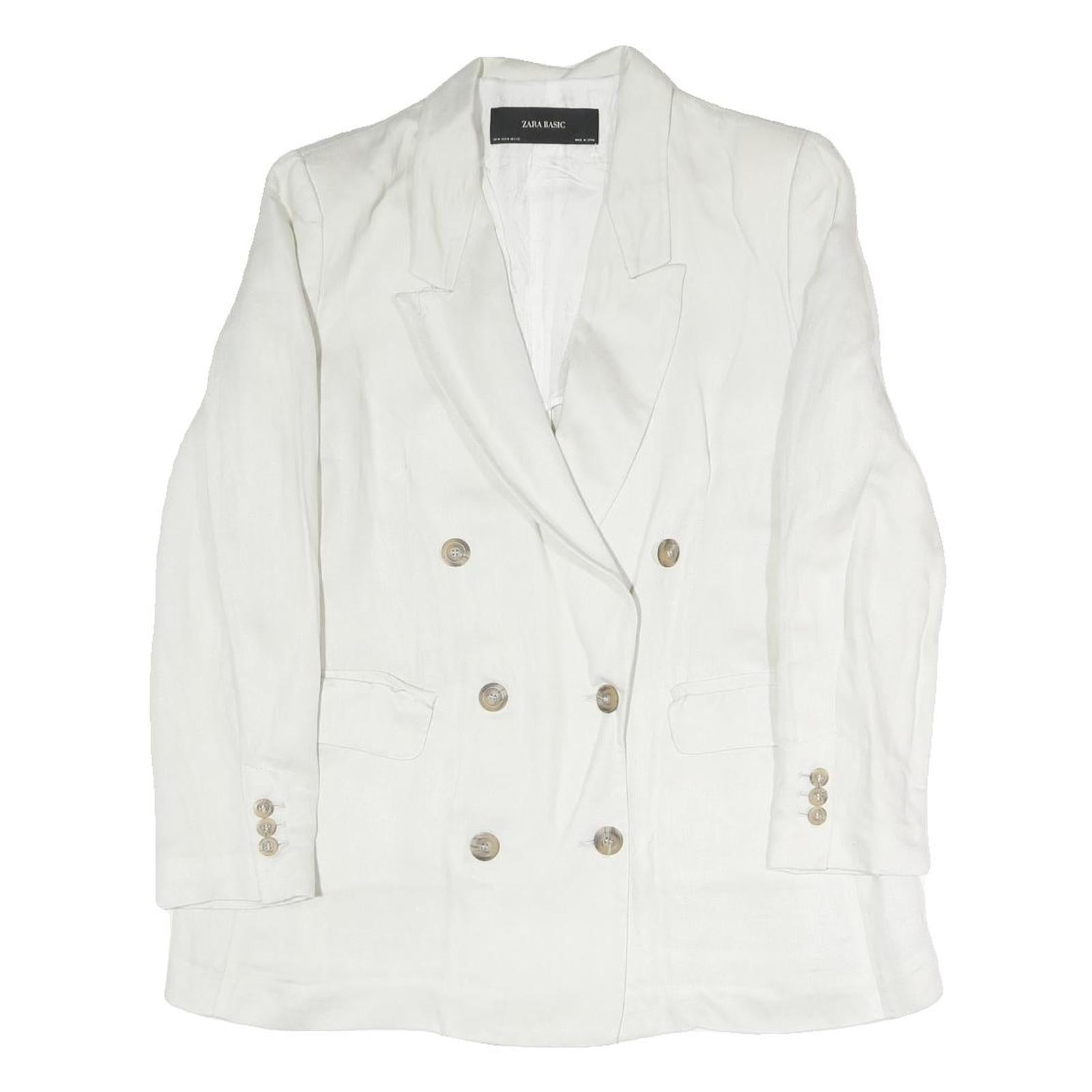 ZARA Womens White Double Breasted Jacket M Polyester Blend Button Closure Refurbished - N/A refurbished available on Cerqular