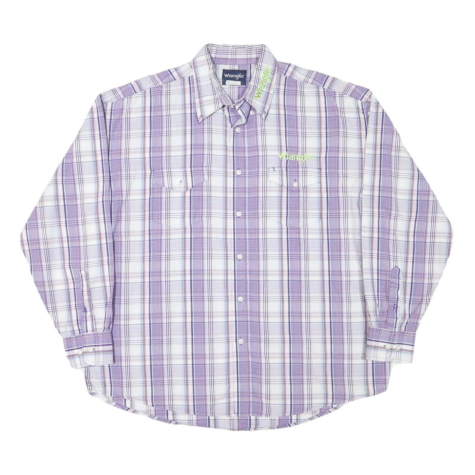 WRANGLER Mens Purple & White Check Shirt XL Button Down Long Sleeve Casual Refurbished - N/A refurbished available on Cerqular