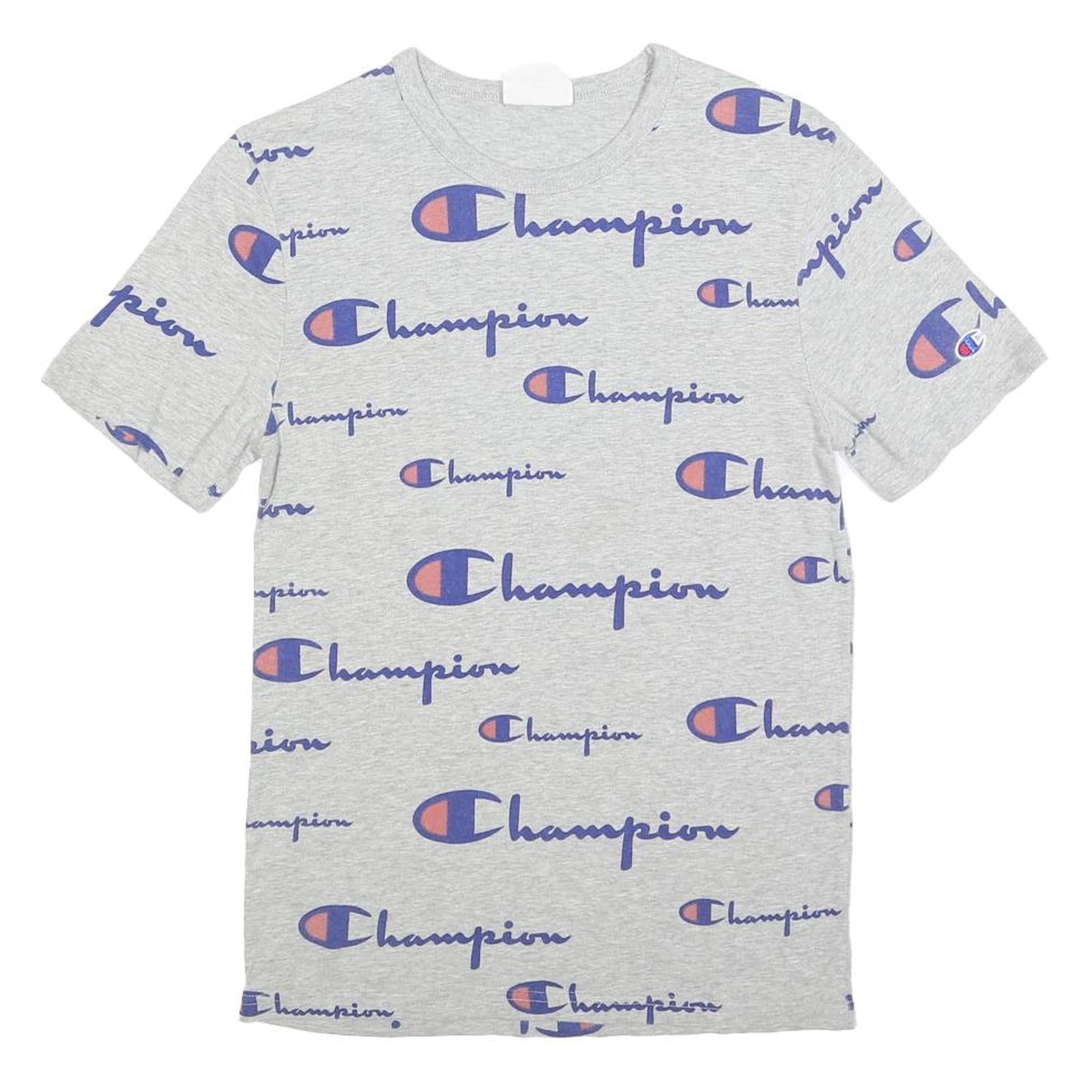 CHAMPION Mens Grey All Over Logo Print T-Shirt XS Short Sleeve Crew Neck Cotton Refurbished - N/A refurbished available on Cerqular