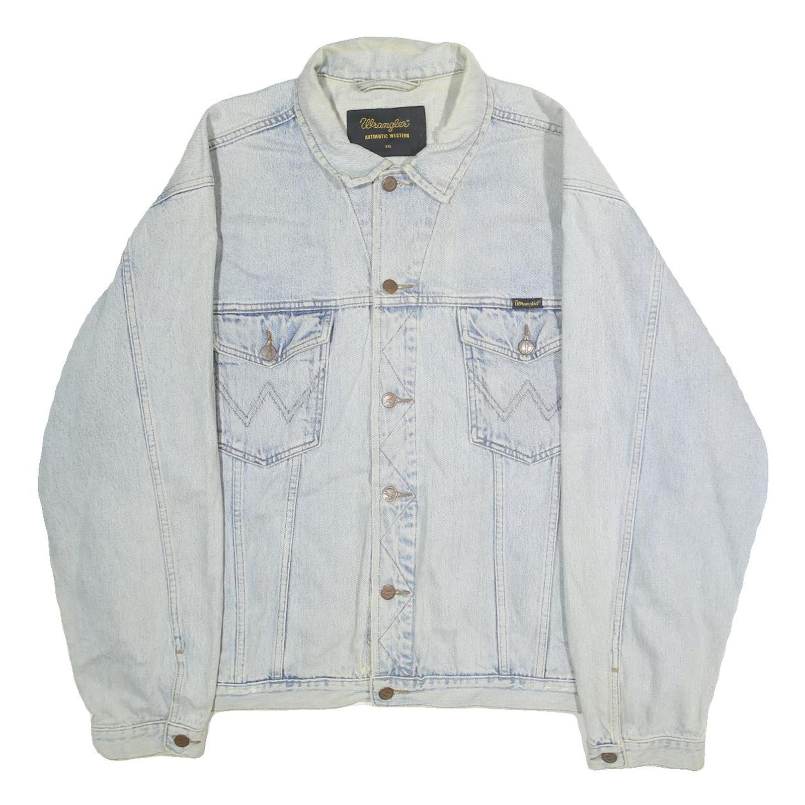 WRANGLER Mens Blue Cotton Denim Jacket 2XL Authentic Western Button Closure Refurbished - N/A refurbished available on Cerqular