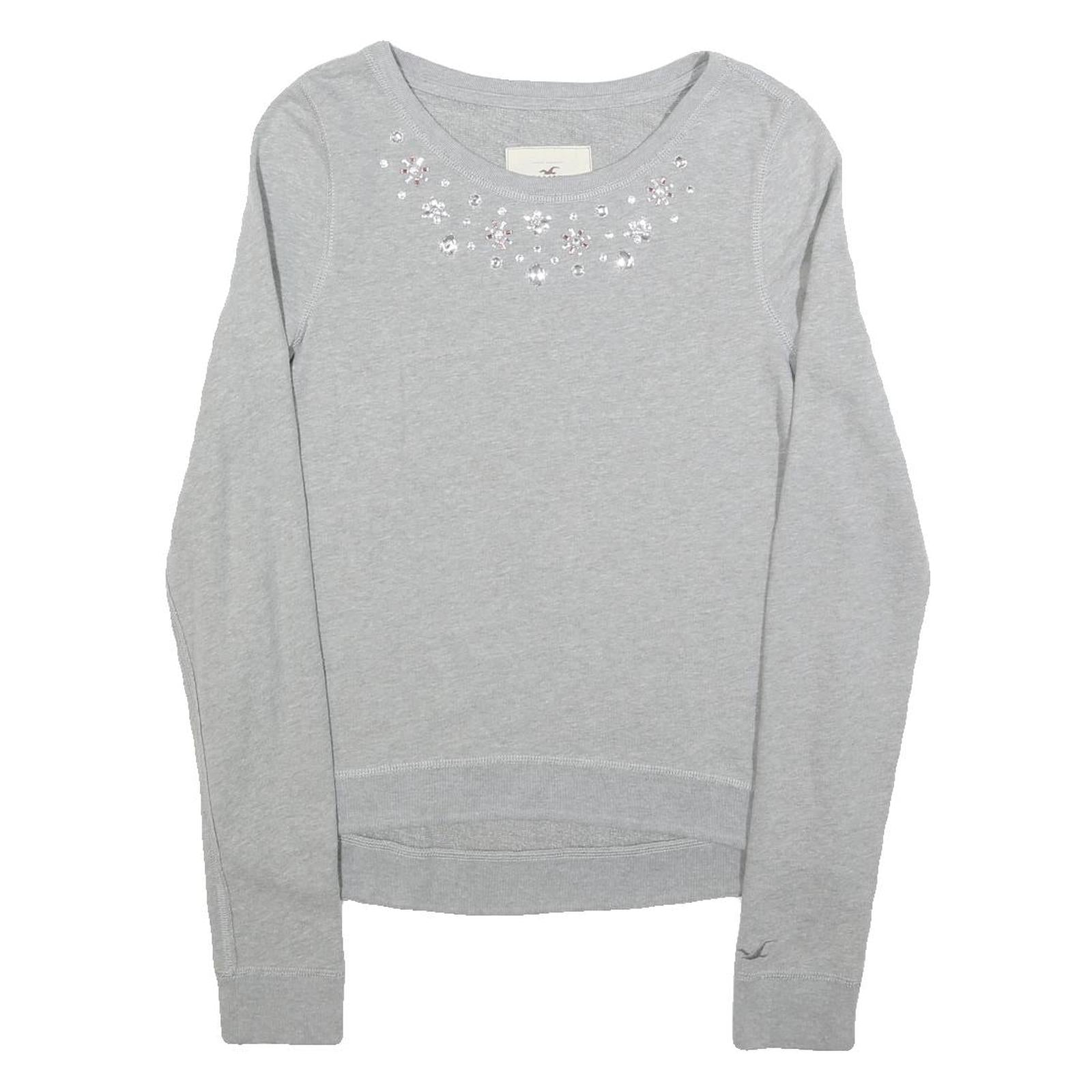 HOLLISTER Womens Grey Pullover Sweatshirt M Beaded Detail Cotton Blend Refurbished - N/A refurbished available on Cerqular