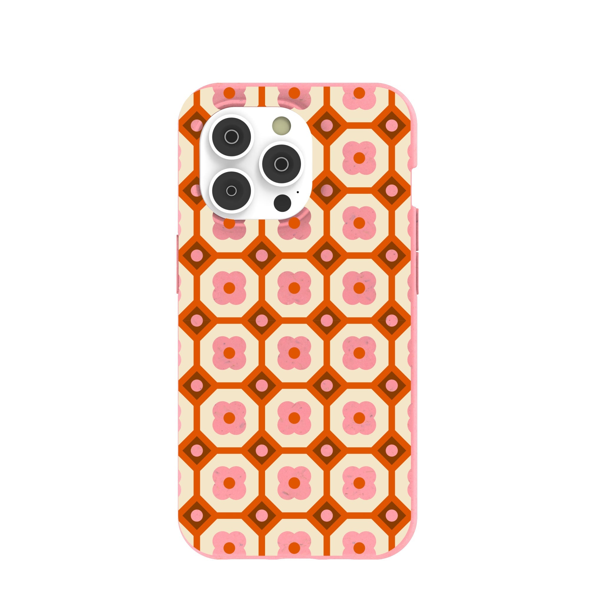 Bubblegum Pink Retro Tiles iPhone 14 Pro Case Refurbished - Pela Case refurbished available on Cerqular