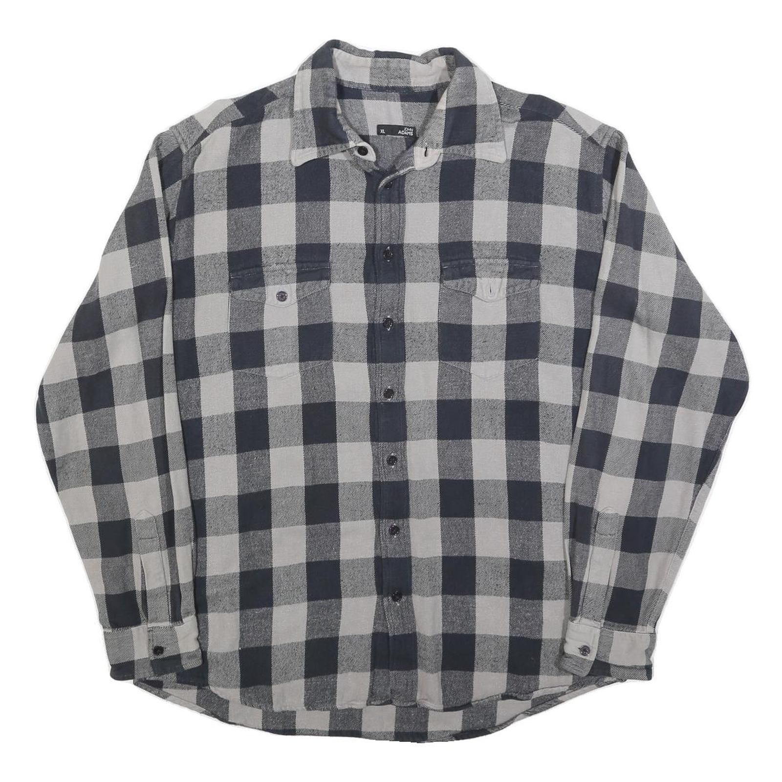JOHN ADAMS Mens Black & Grey Check Shirt XL Classic Cotton Blend Checked Shirt Refurbished - N/A refurbished available on Cerqular