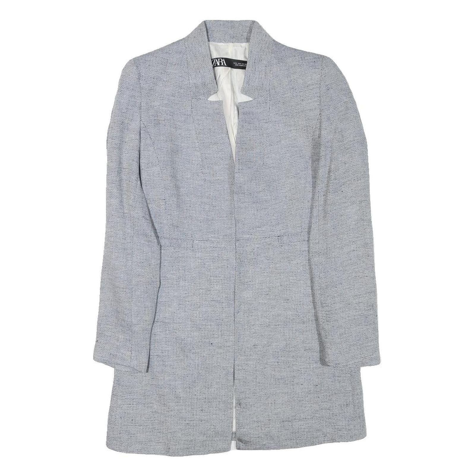 ZARA Womens Grey Linen Blend Button Jacket S Tailored Classic Plain Lightweight Refurbished - N/A refurbished available on Cerqular