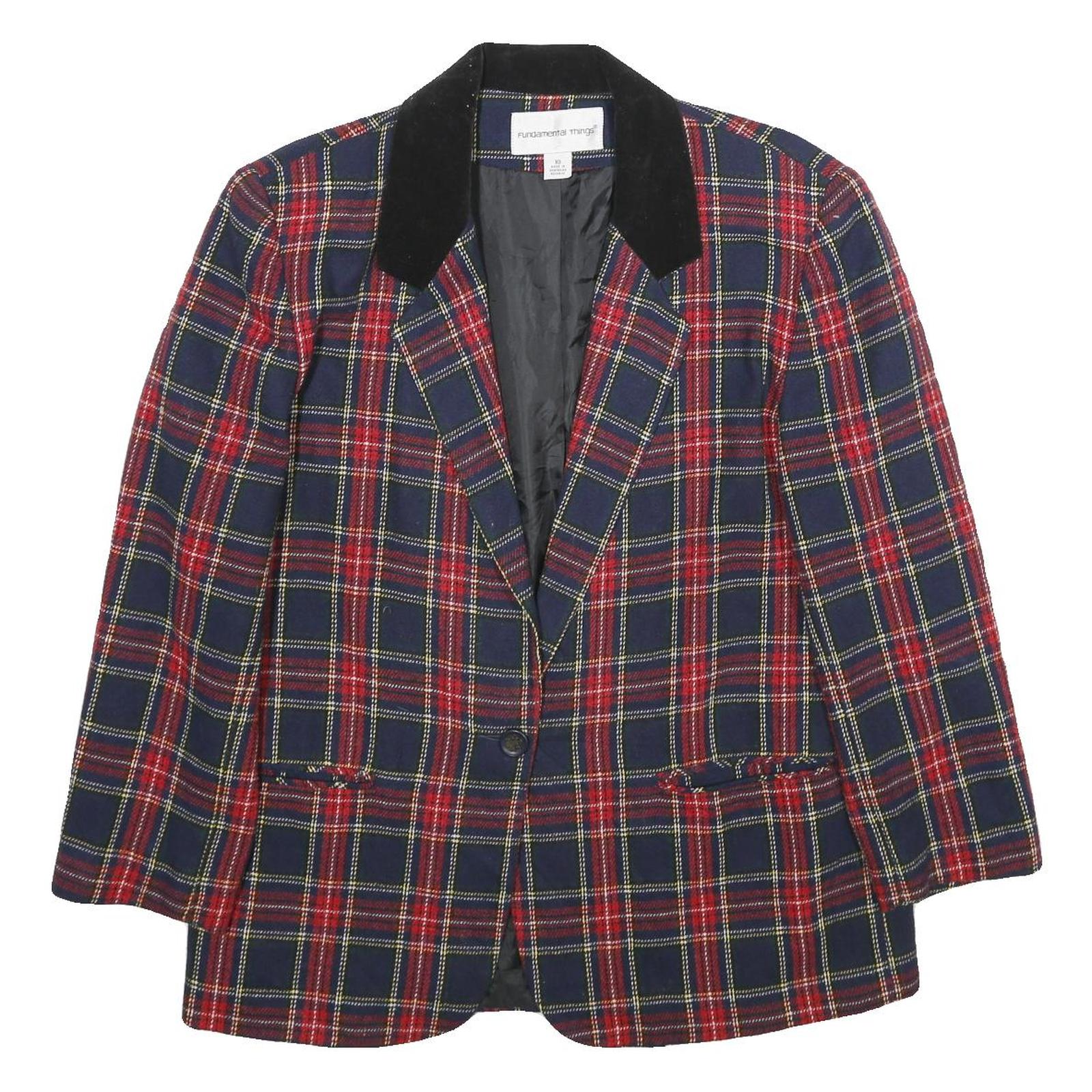FUNDAMENTAL THINGS Womens Blue & Red Check Wool Blend Jacket UK 14 Button Refurbished - N/A refurbished available on Cerqular