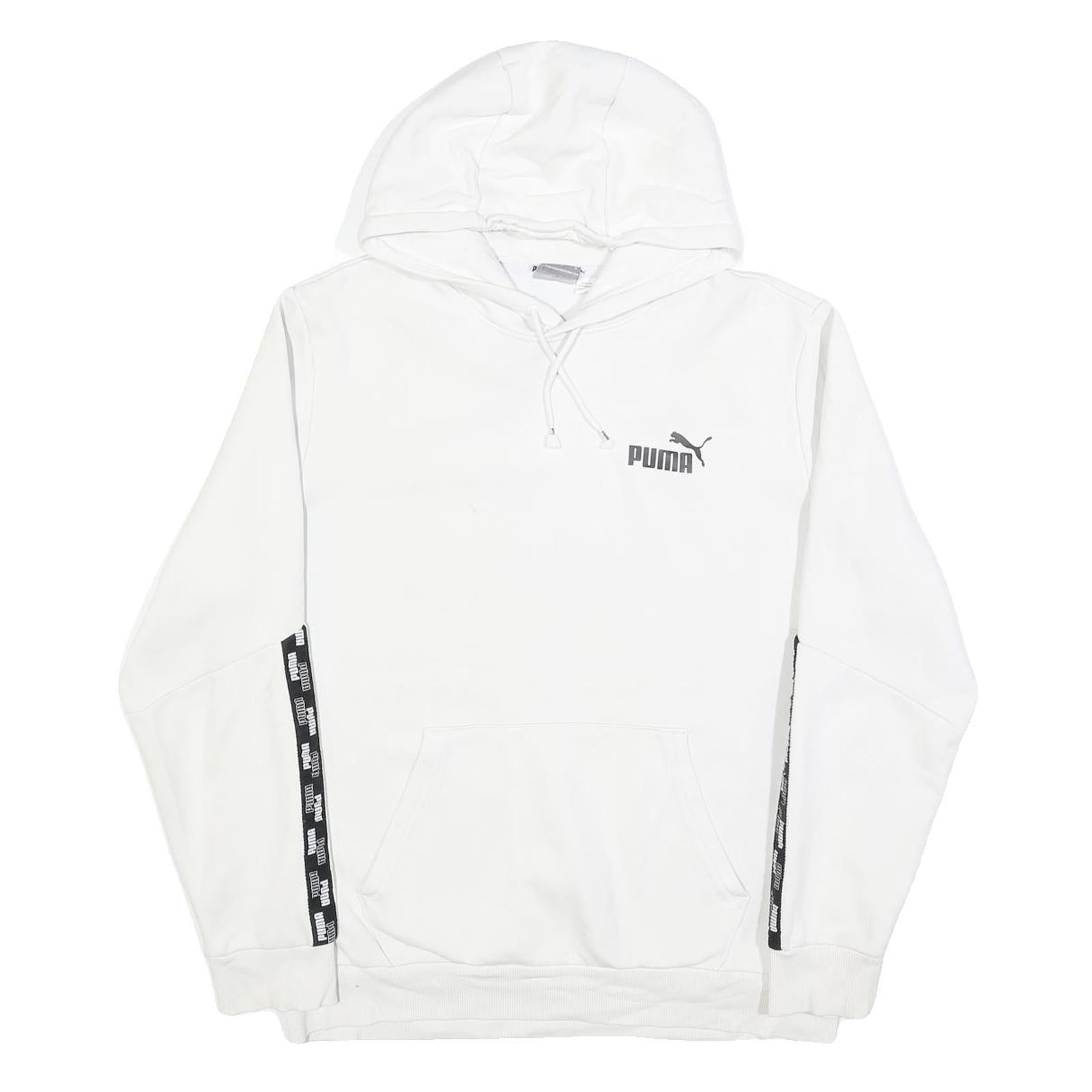 PUMA Mens White Hoodie M Cotton Blend Pullover Drawstring Logo Tape Detail Refurbished - N/A refurbished available on Cerqular