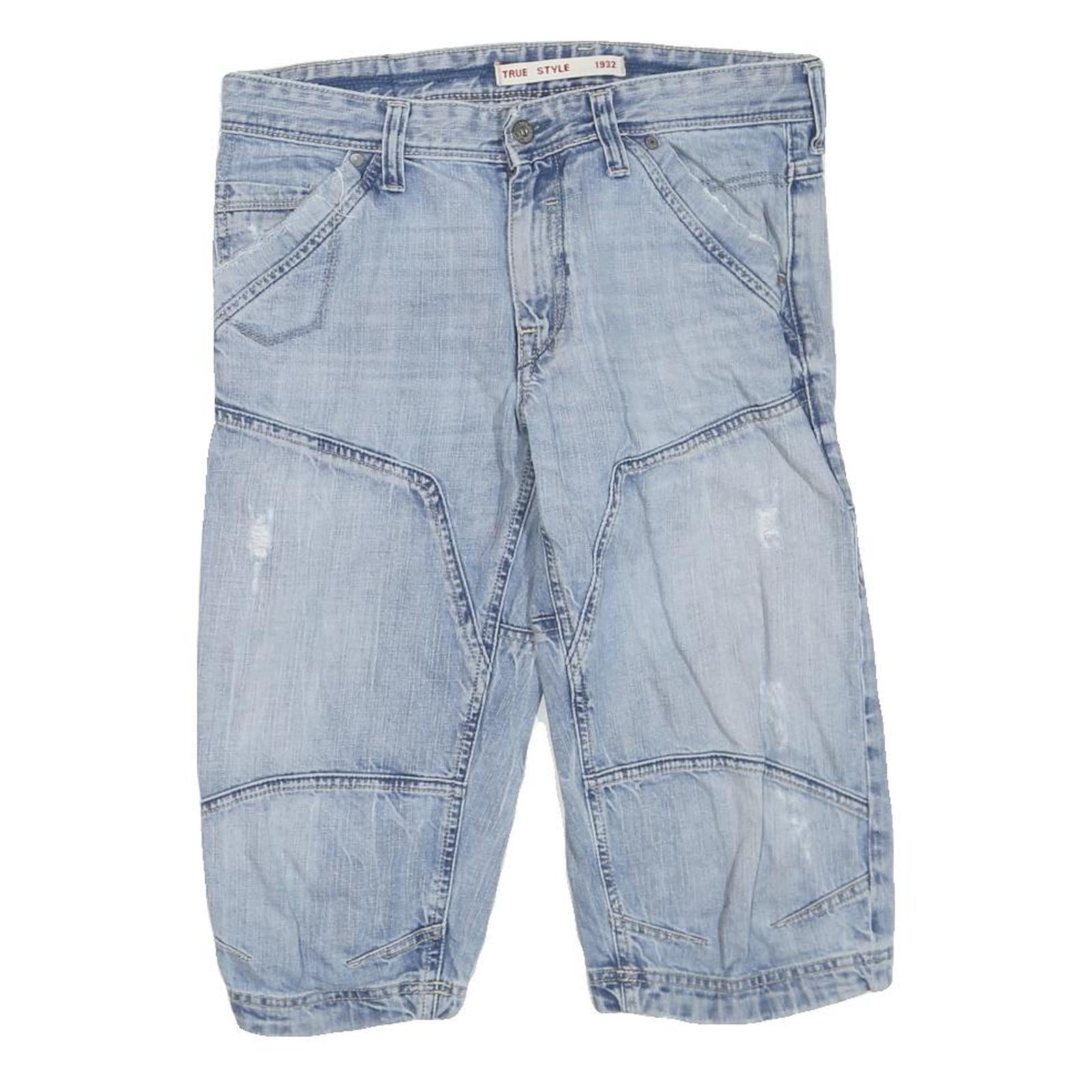 TRUE STYLE Mens Light Blue Denim Casual Shorts M W34 Cotton Blend Patchwork Refurbished - N/A refurbished available on Cerqular