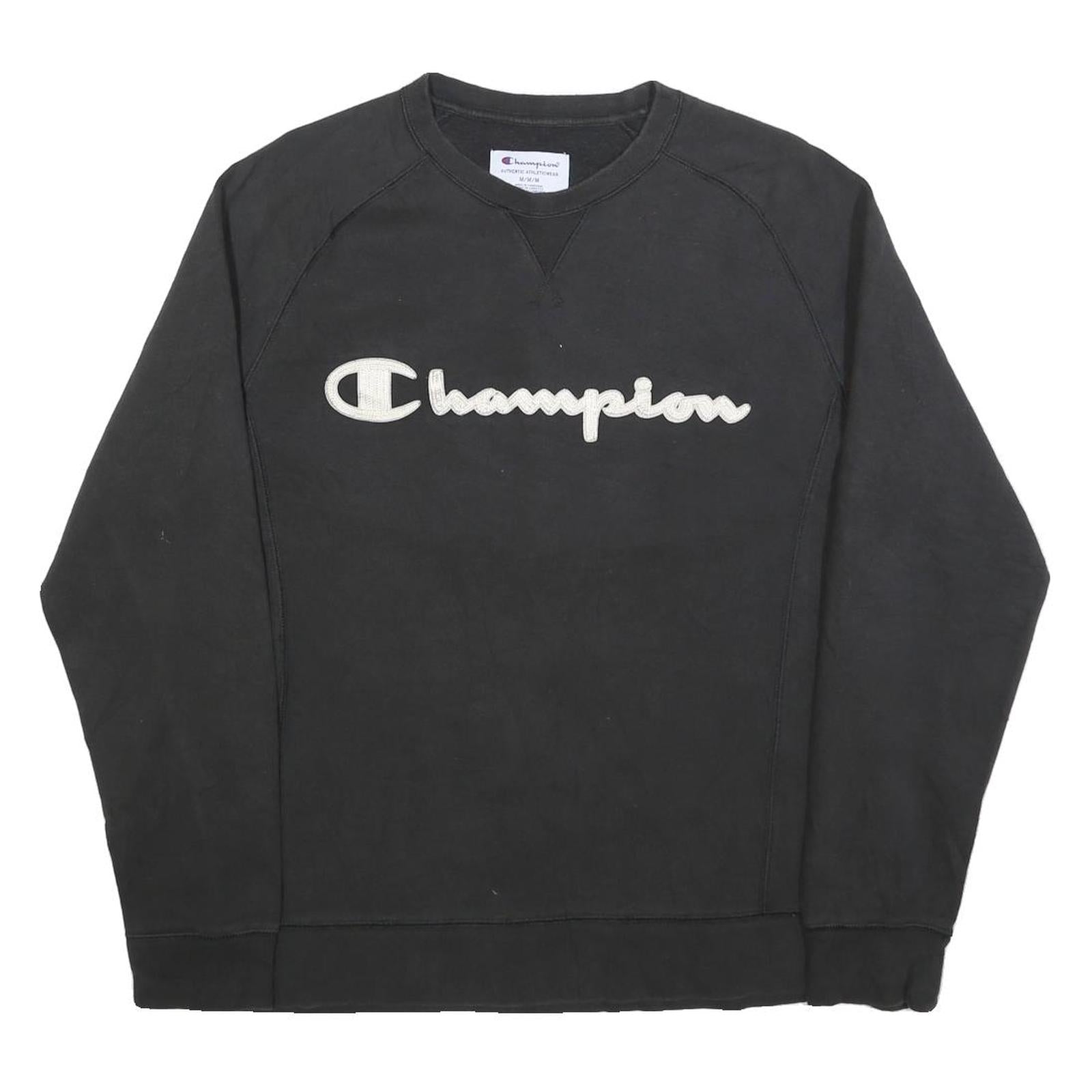 CHAMPION Mens Black Cotton Blend Crew Neck M Sweatshirt Pullover Logo Refurbished - N/A refurbished available on Cerqular