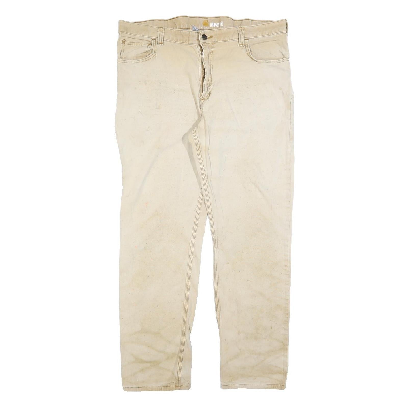 CARHARTT Mens Cotton Blend Beige Relaxed Fit Straight Leg Trousers W38 L32 Refurbished - N/A refurbished available on Cerqular