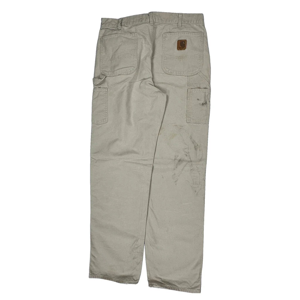 Carhartt Carpenter Trousers - 36W 31L Beige Cotton Refurbished - Thrifted (note: this is a term often used to describe second- refurbished available on Cerqular
