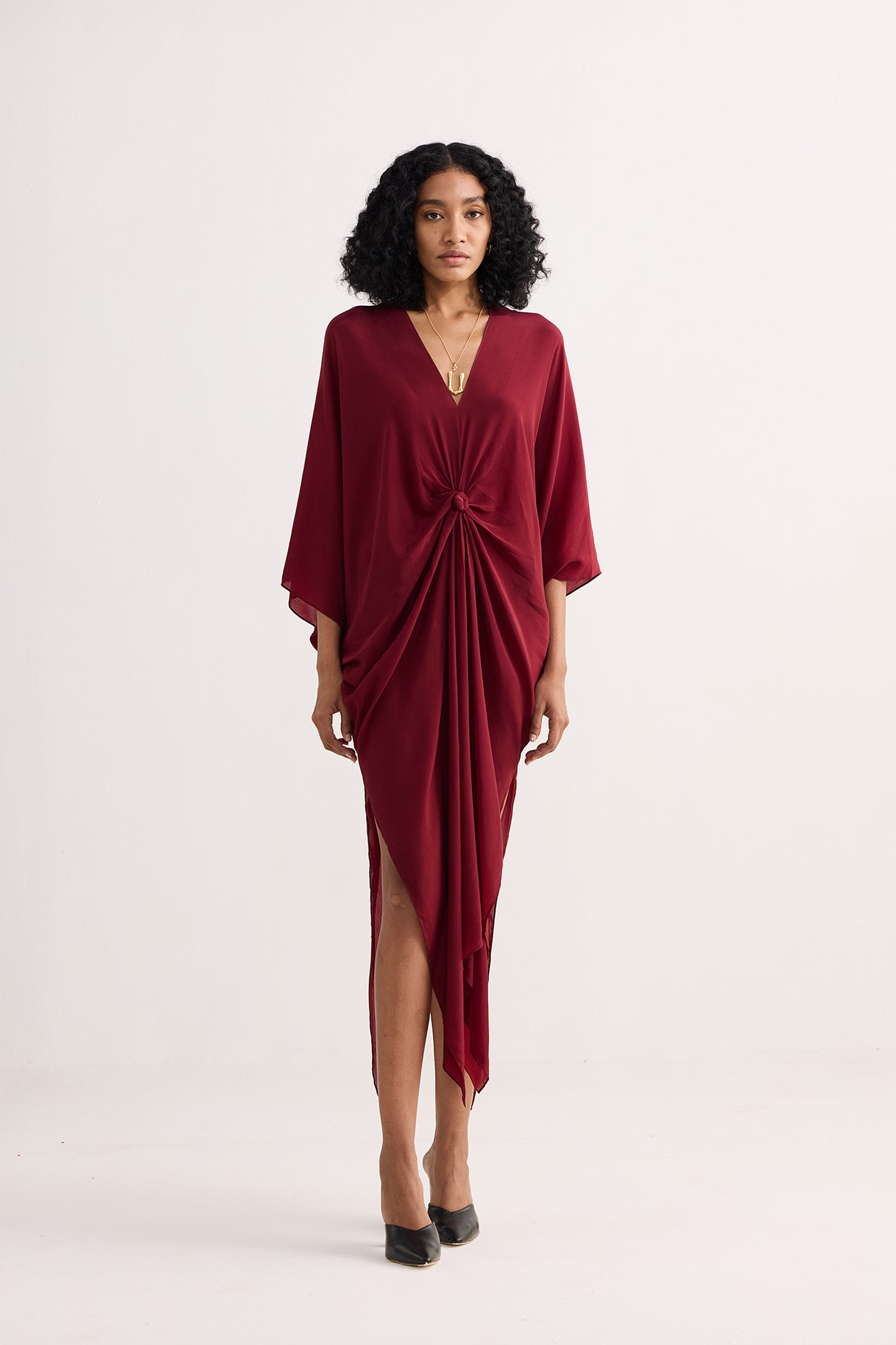 Front Twist Kaftan Dress in Burgundy | Color: Burgundy | Size: XL Refurbished - Resistor (Note: This is a generic term for an electronic component, refurbished available on Cerqular
