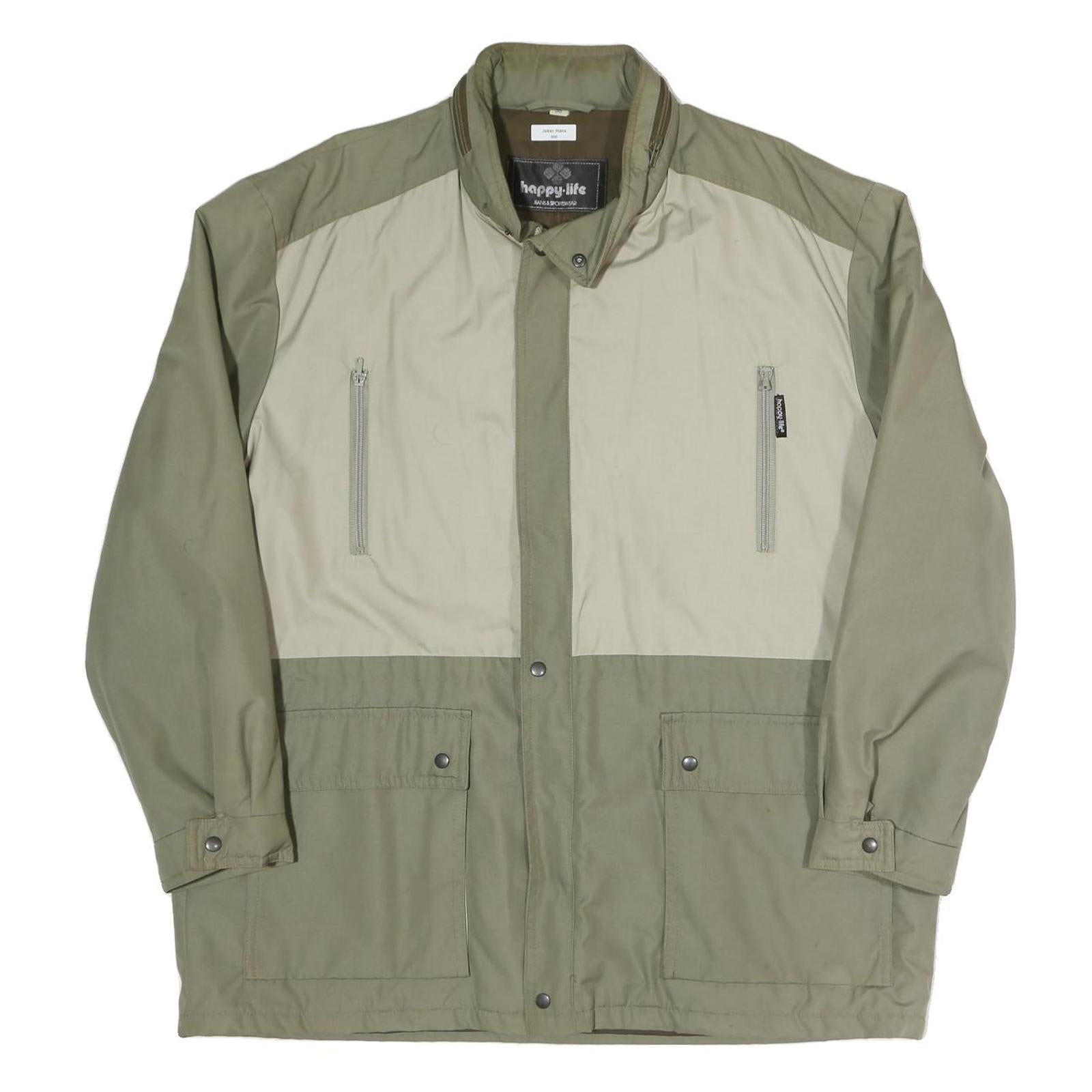 HAPPY LIFE Mens Beige & Green Casual Jacket XL Polyester Blend Zip Coat Refurbished - N/A refurbished available on Cerqular