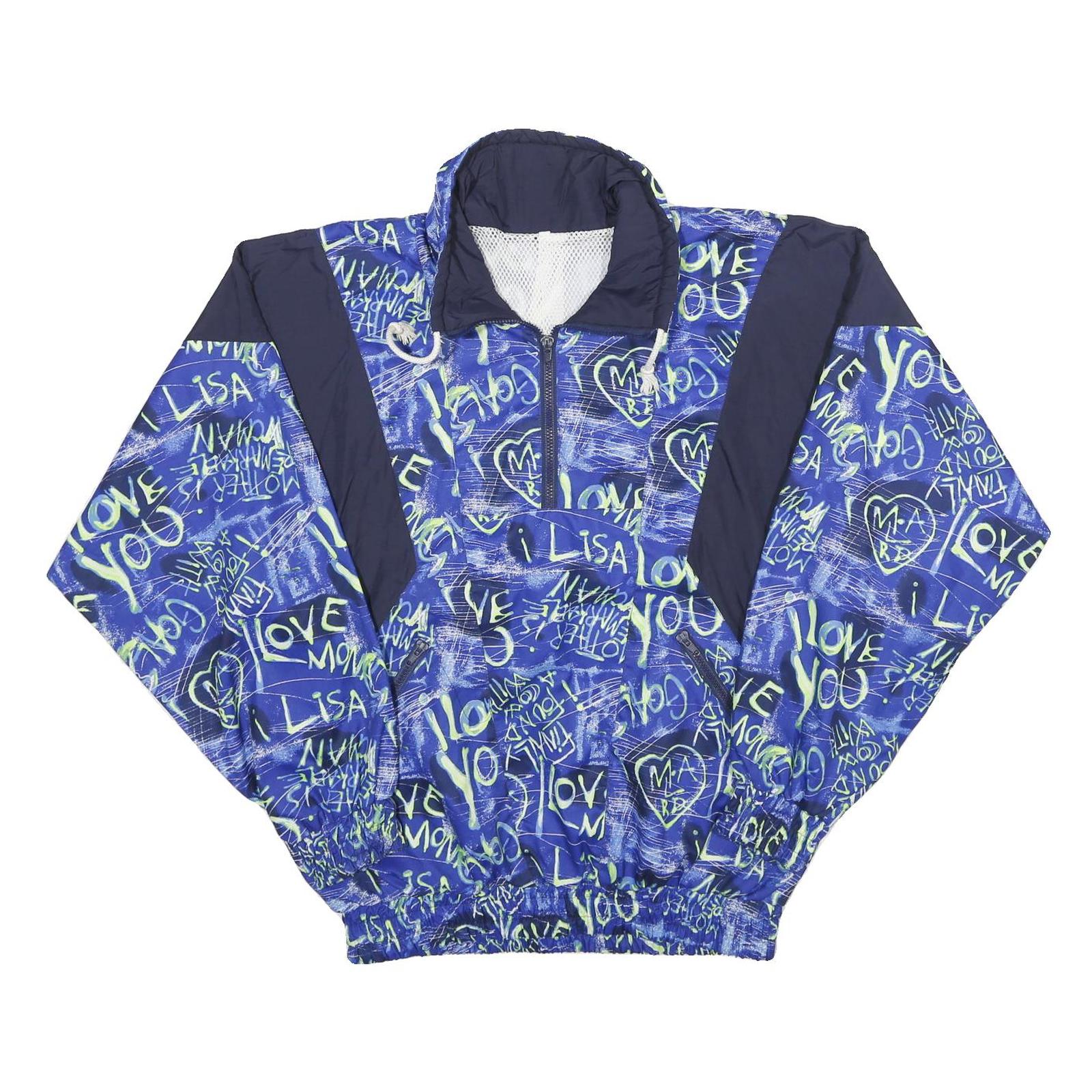 Mens Blue Navy Graffiti Printed Shell Jacket L Polyamide Casual Sportswear Refurbished - N/A refurbished available on Cerqular