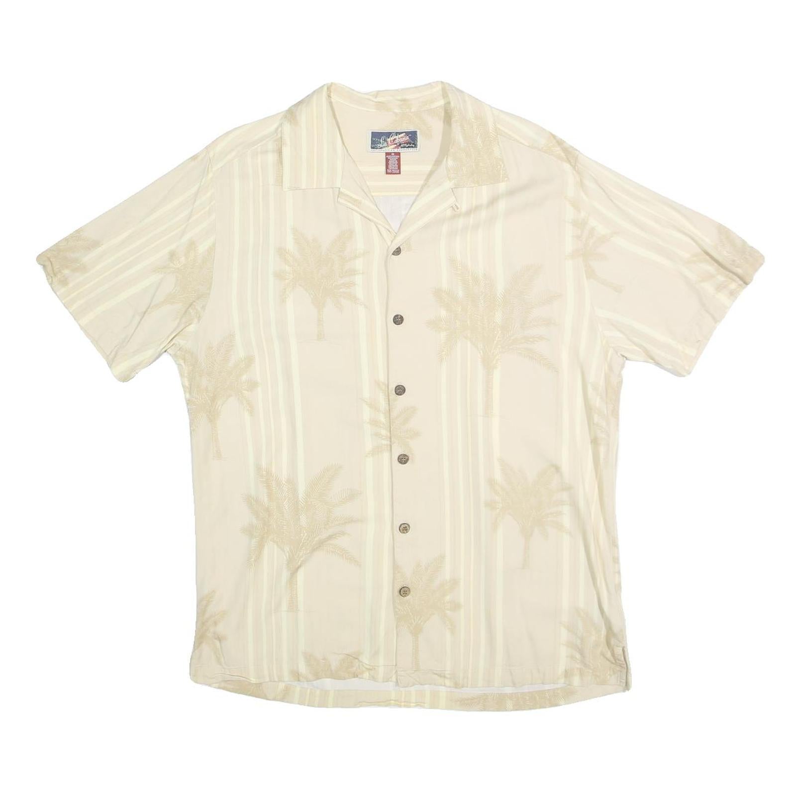 LA CABANA Mens Beige Cotton Short Sleeve Shirt M Palm Tree Print Casual Summer Refurbished - N/A refurbished available on Cerqular