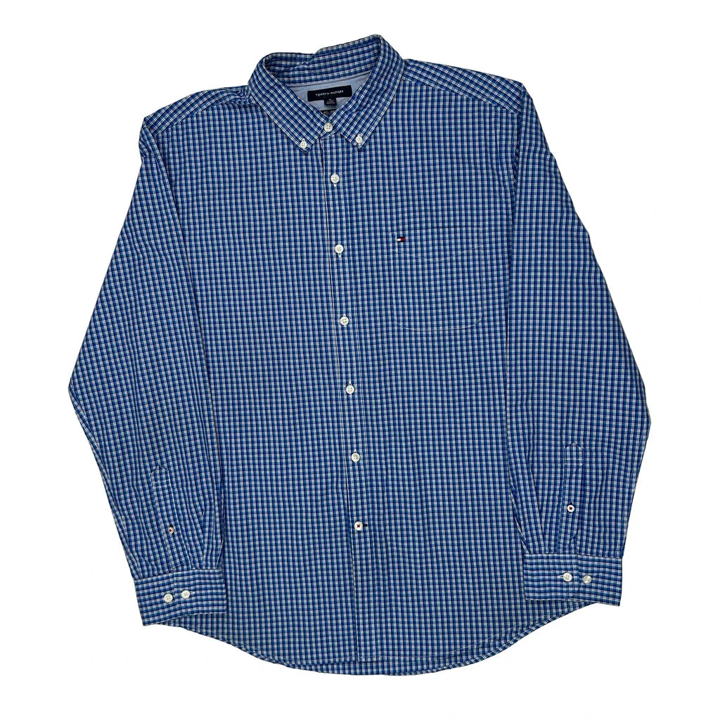 Tommy Hilfiger Checked Shirt - XL Blue Cotton Refurbished - Thrifted (note: this is a term often used to describe second- refurbished available on Cerqular