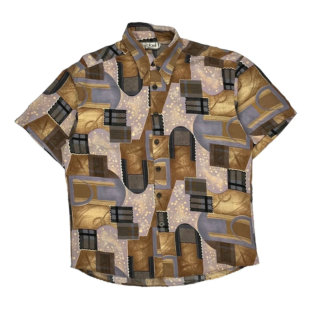 Rafael Short Sleeve Shirt - XL Gold Cotton Blend Refurbished - Thrifted (note: this is a term often used to describe second- refurbished available on Cerqular