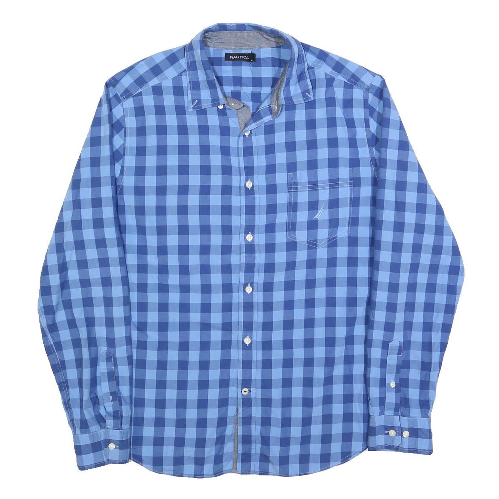 NAUTICA Mens Blue & Navy Check Shirt L Classic Cotton Blend Casual Refurbished - N/A refurbished available on Cerqular